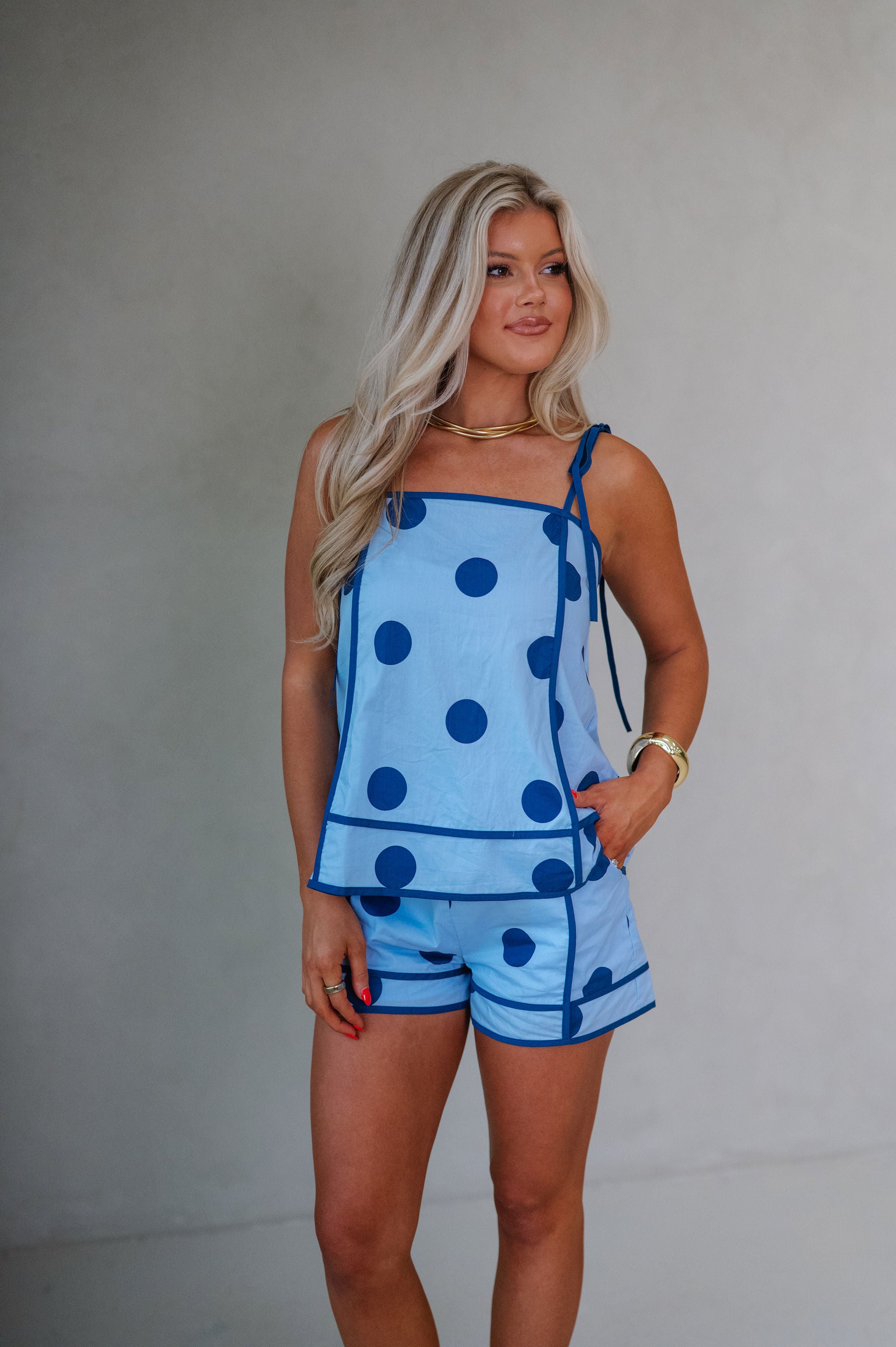 Piper Polka Dot Short Set-Blue/Navy