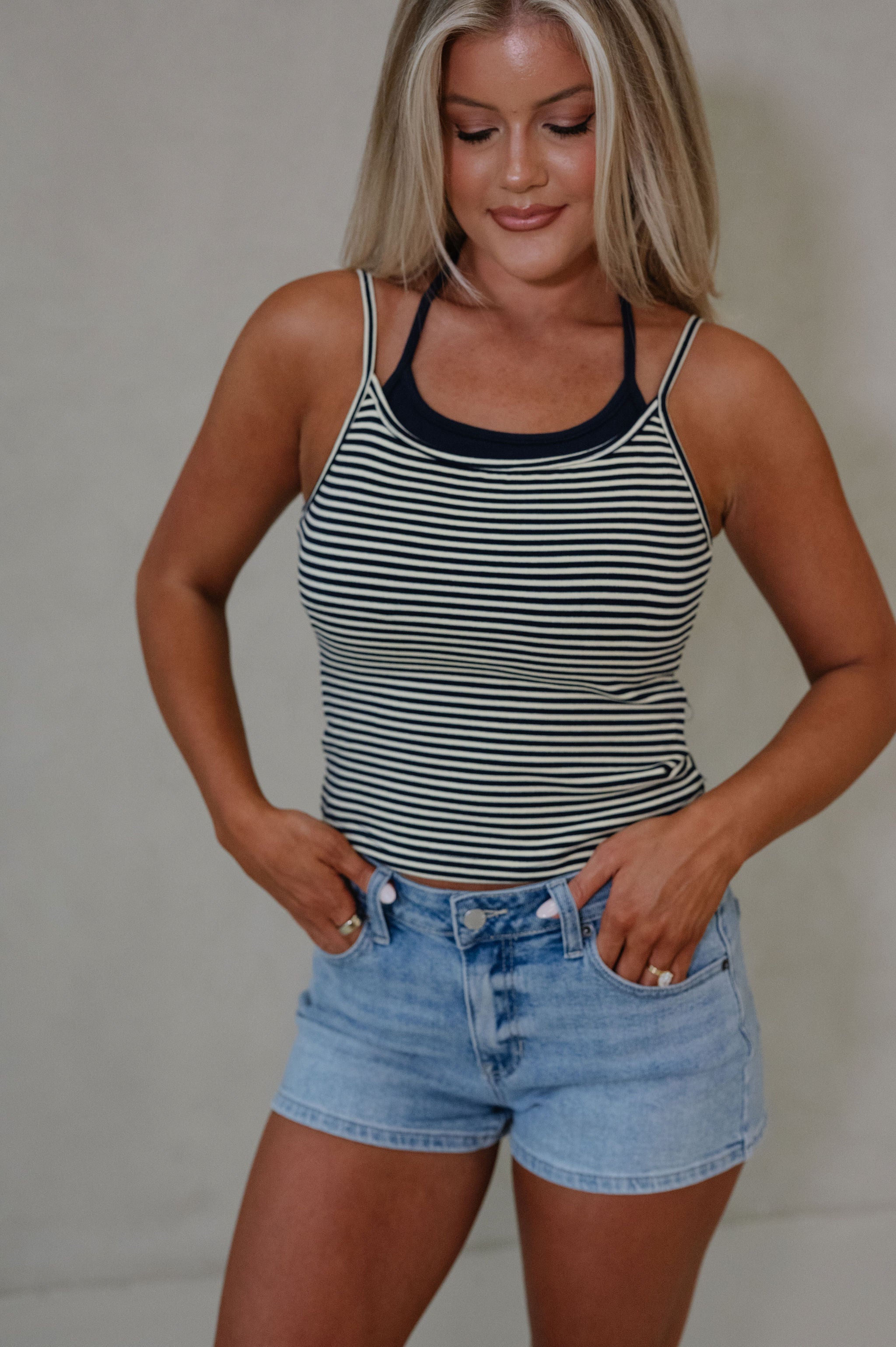 Two Tone Halter Top-Navy/Yellow