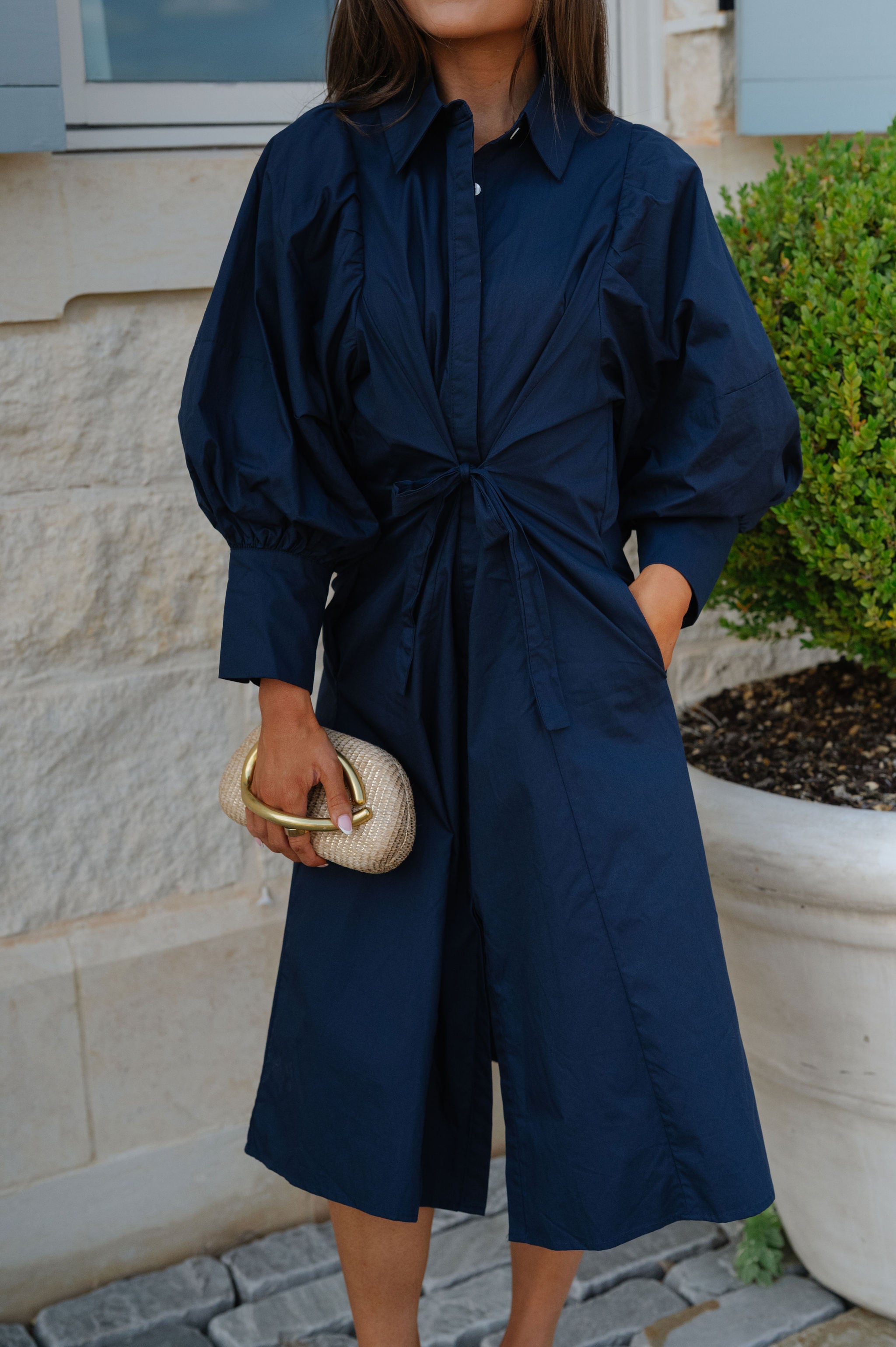 Hattie Midi Shirt Dress-Navy