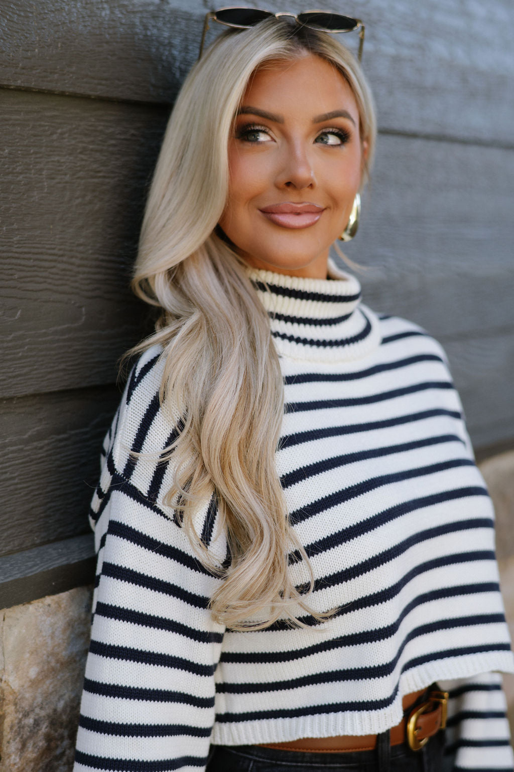 Doorbuster! Striped Ribbed Sweater-Ivory/Navy