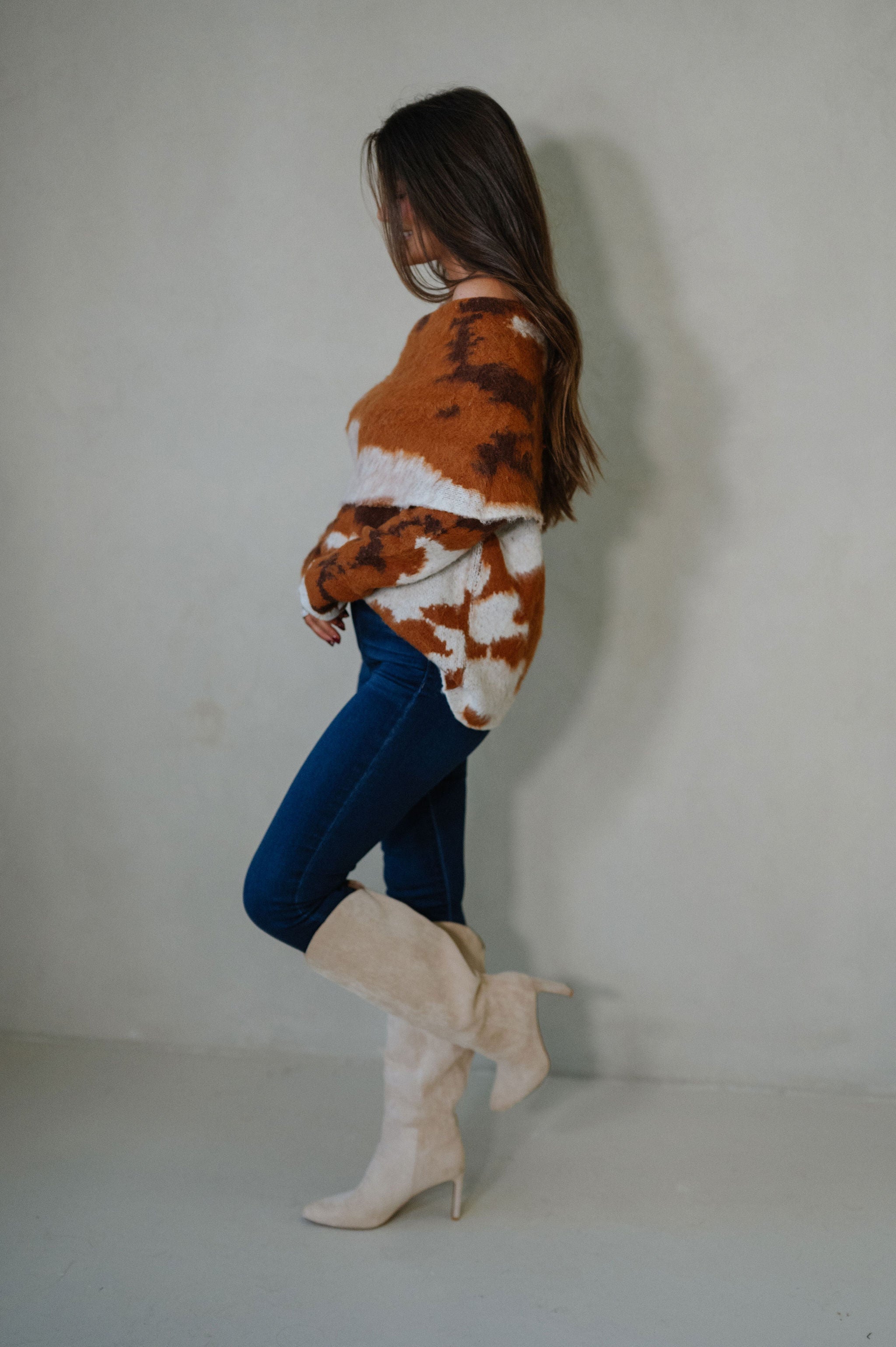 Cow Print Sweater-Brown/Ivory
