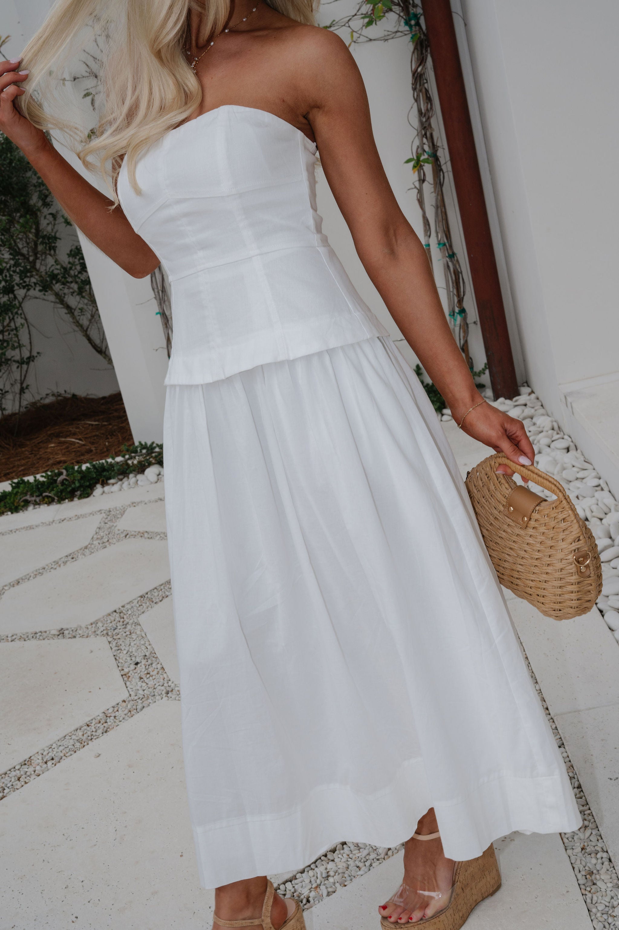 Corset Lined Strapless Dress-White