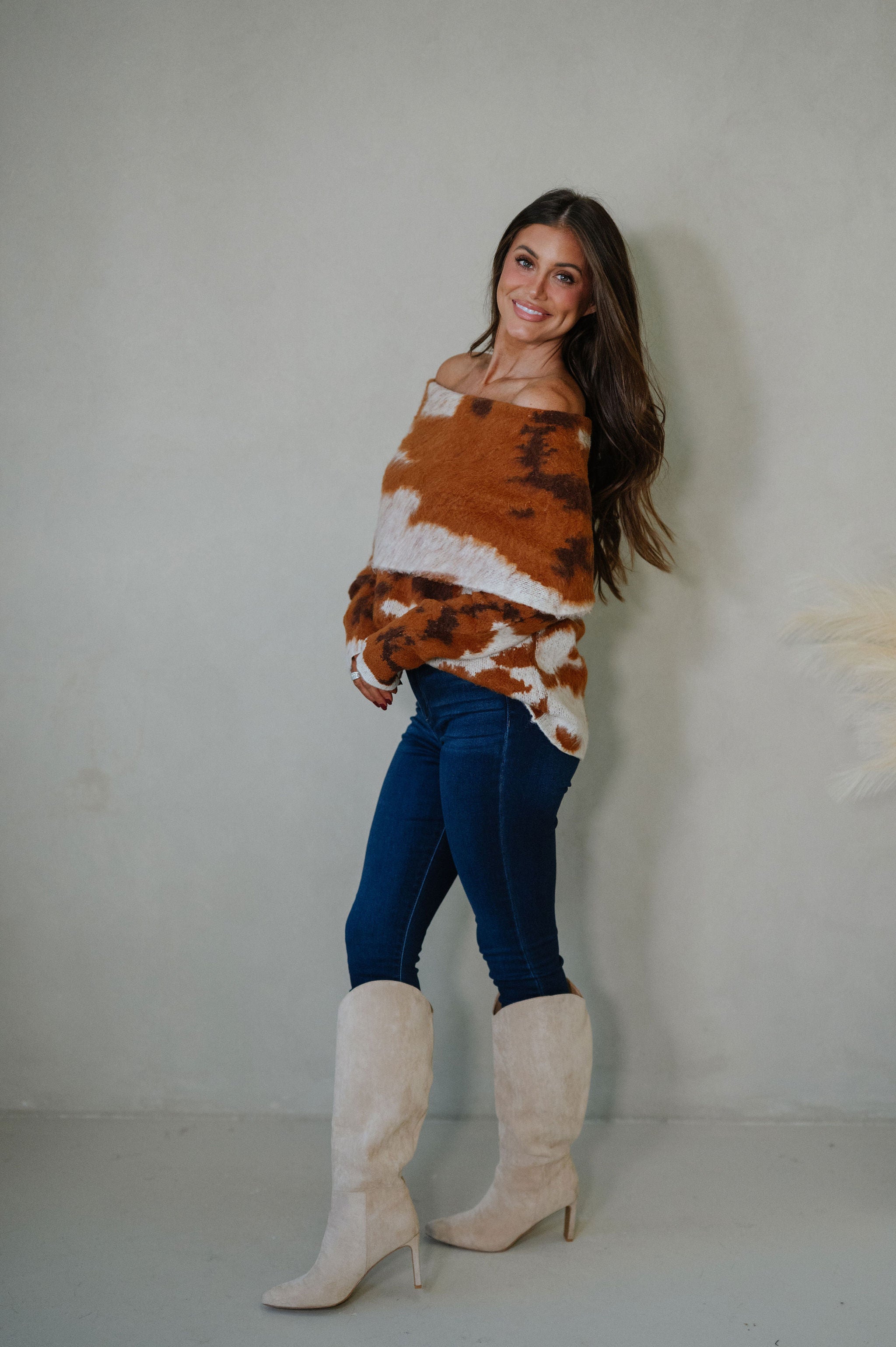 Cow Print Sweater-Brown/Ivory