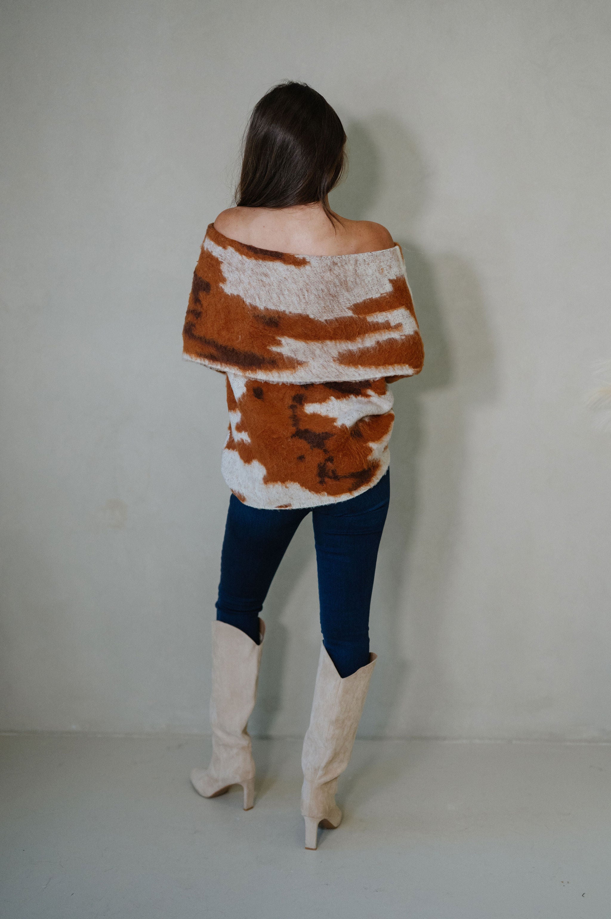 Cow Print Sweater-Brown/Ivory
