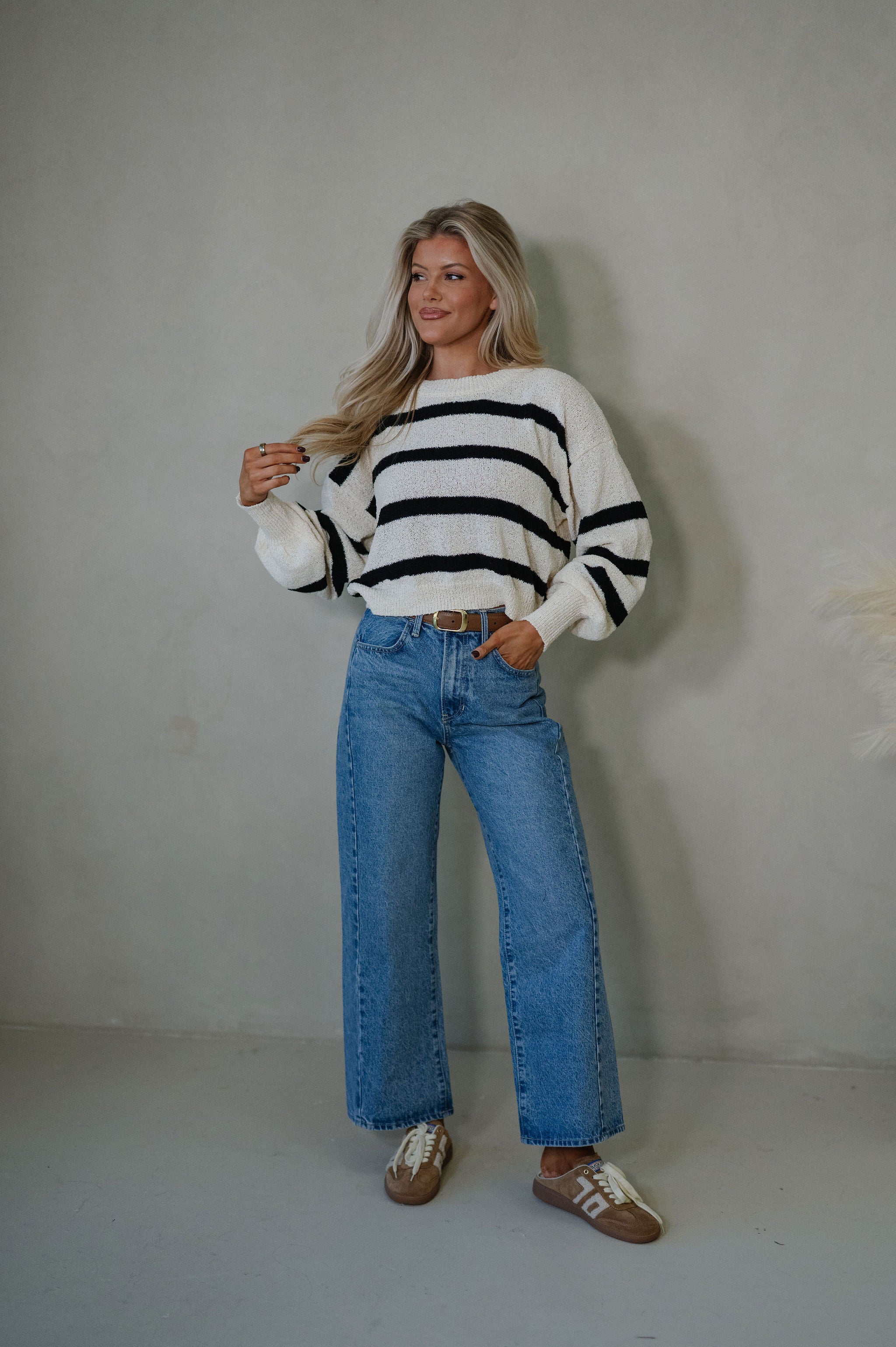 Marcy Striped Sweater-Natural/Black