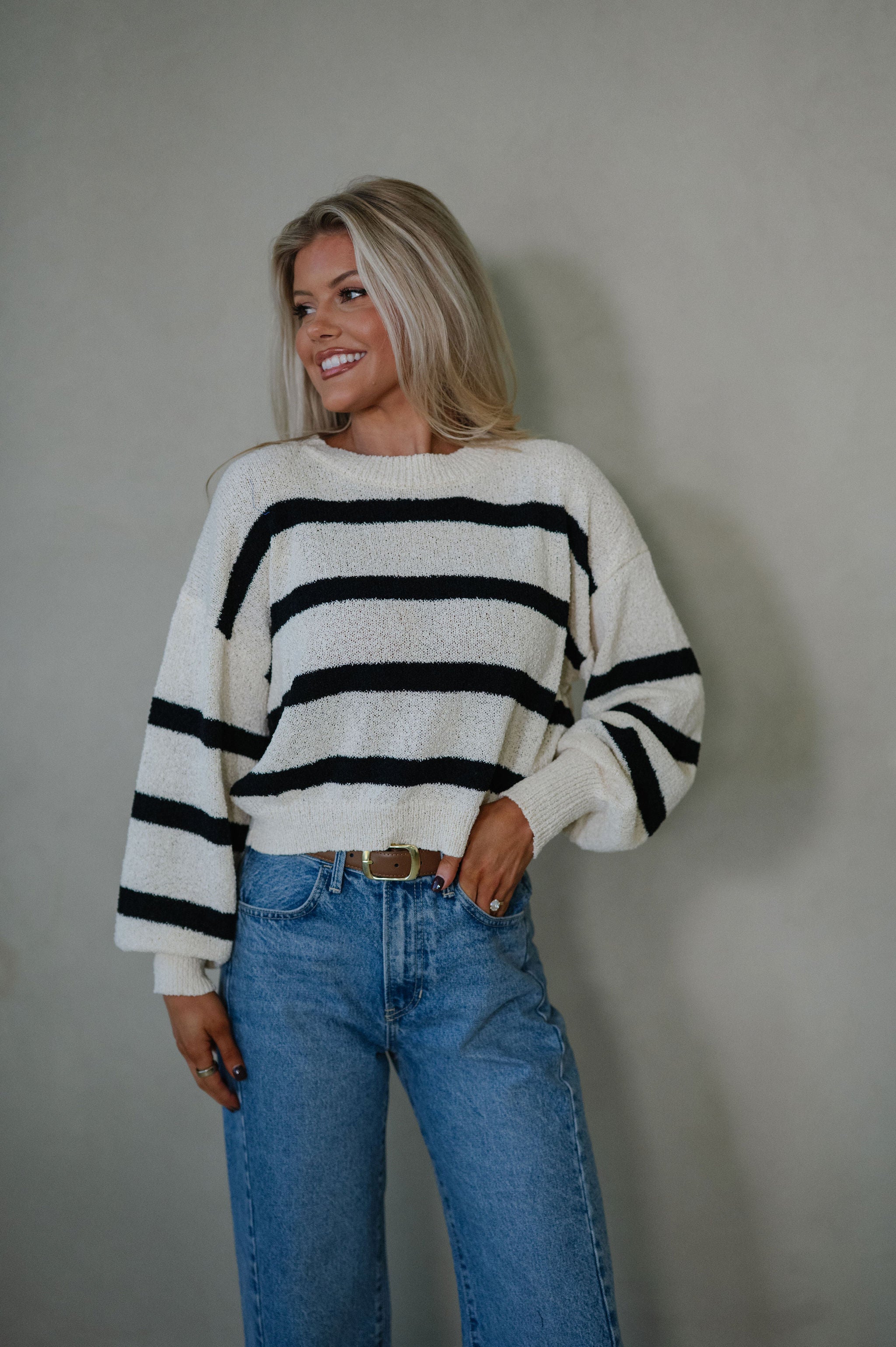 Marcy Striped Sweater-Natural/Black