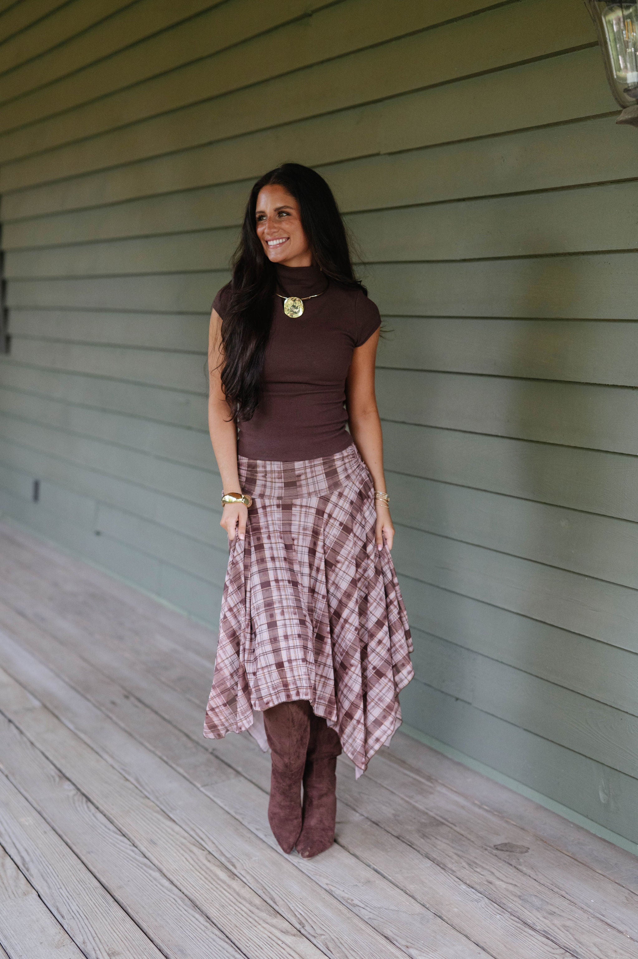 Anora Neck Knit Top-Brown