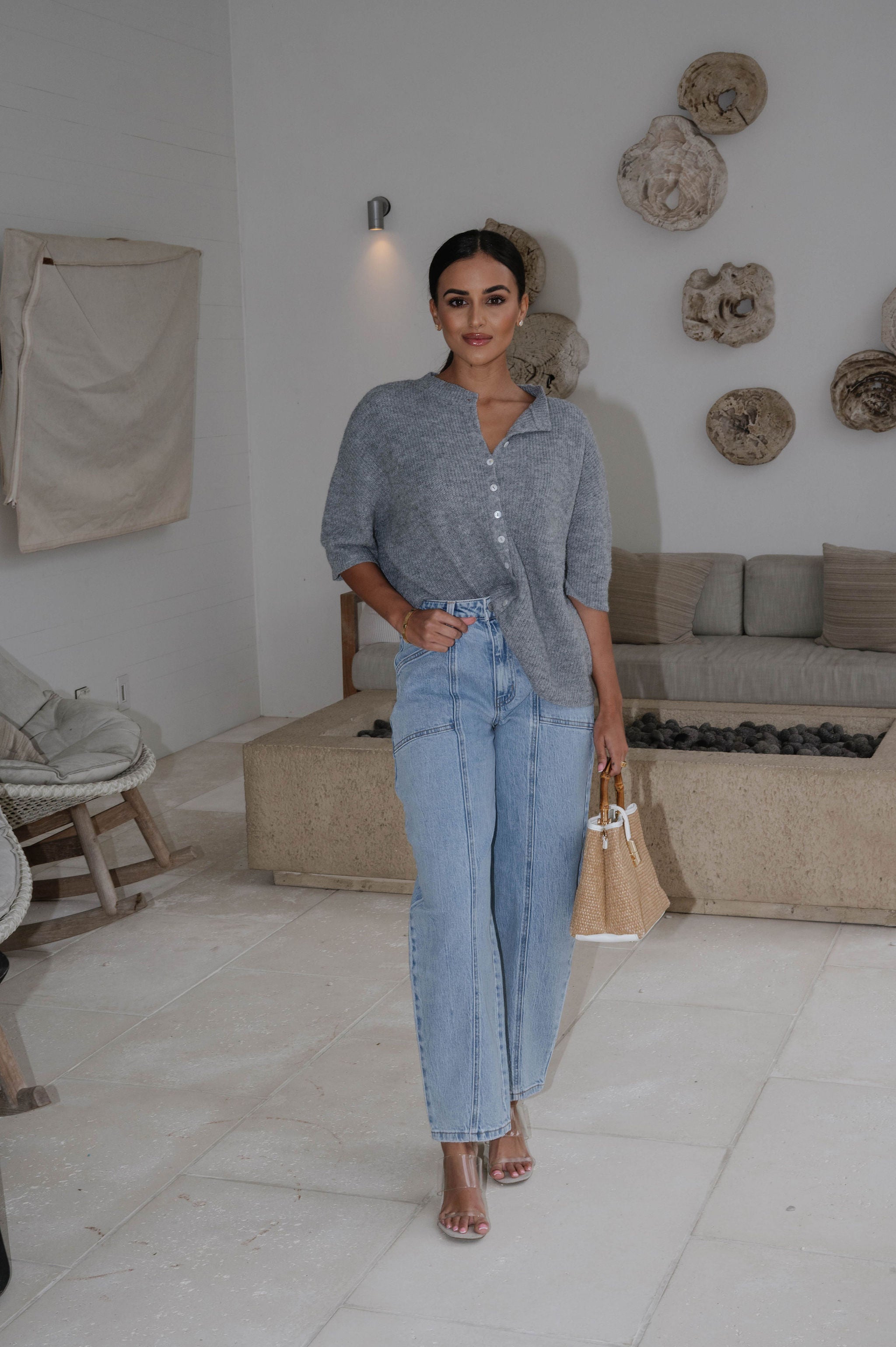 Blair Short Sleeve Cardigan-Heather Grey