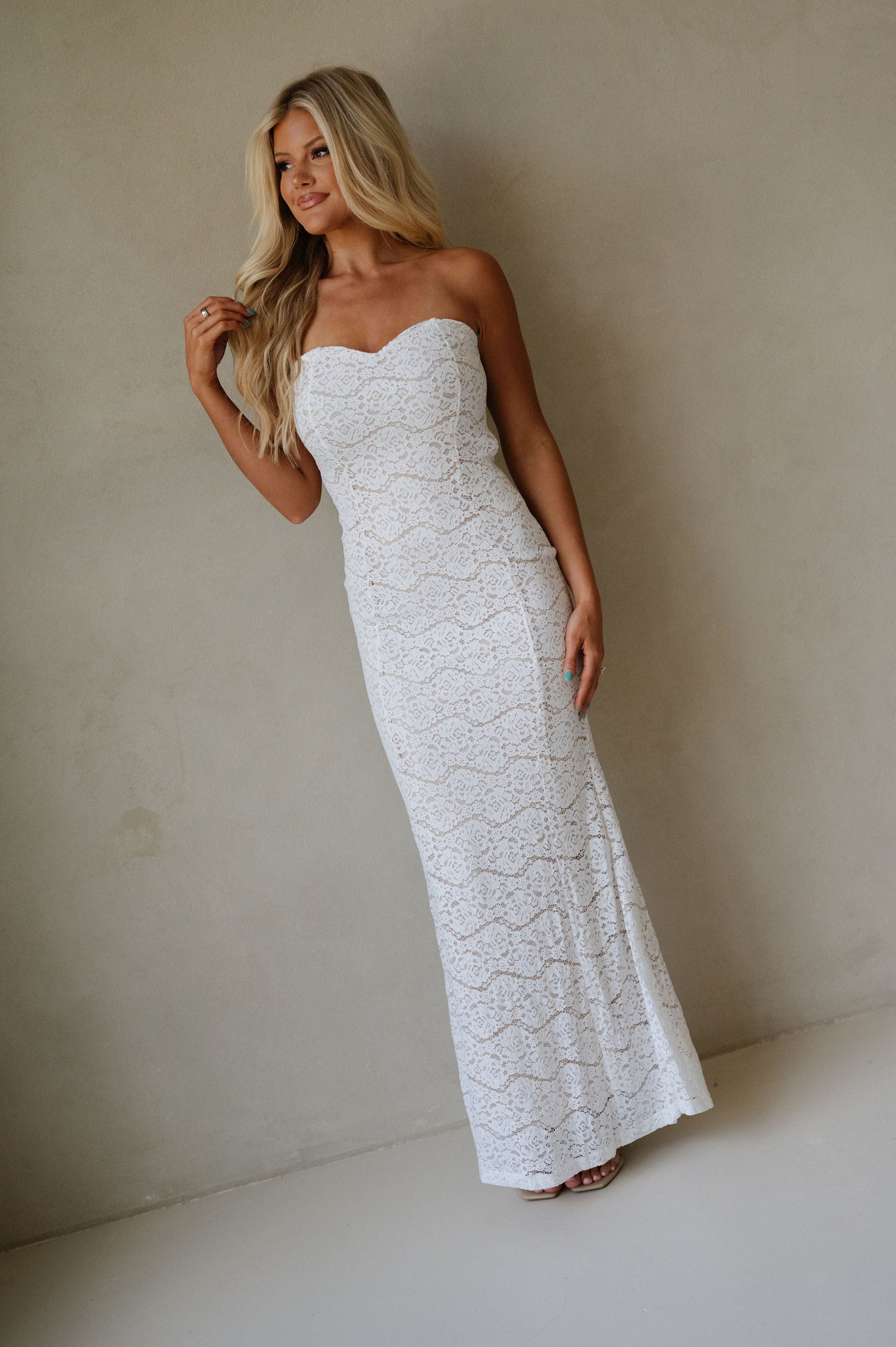 Mermaid Lace Tube Maxi Dress-Off White