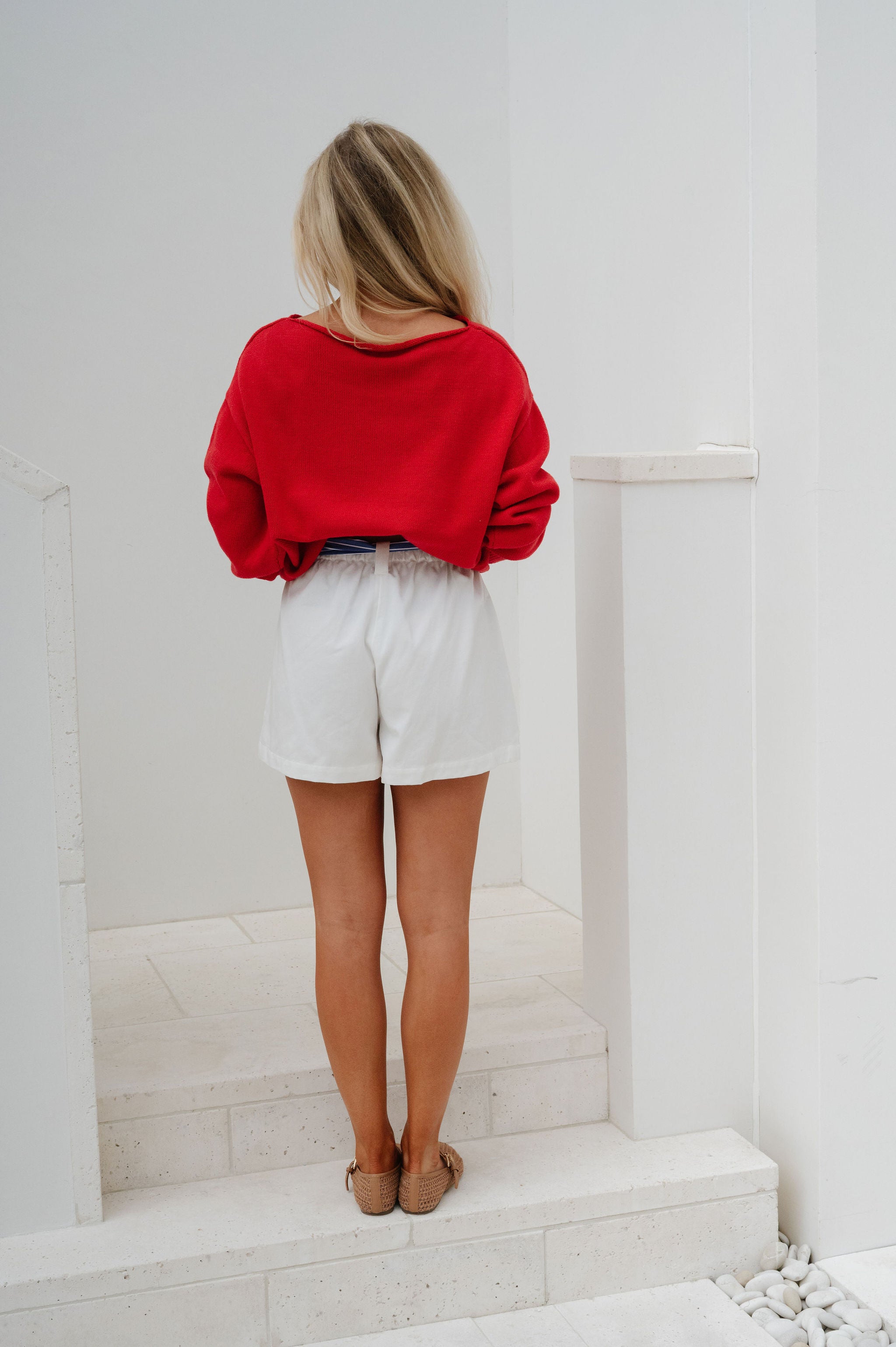Boat Neck Sweater Top-Red