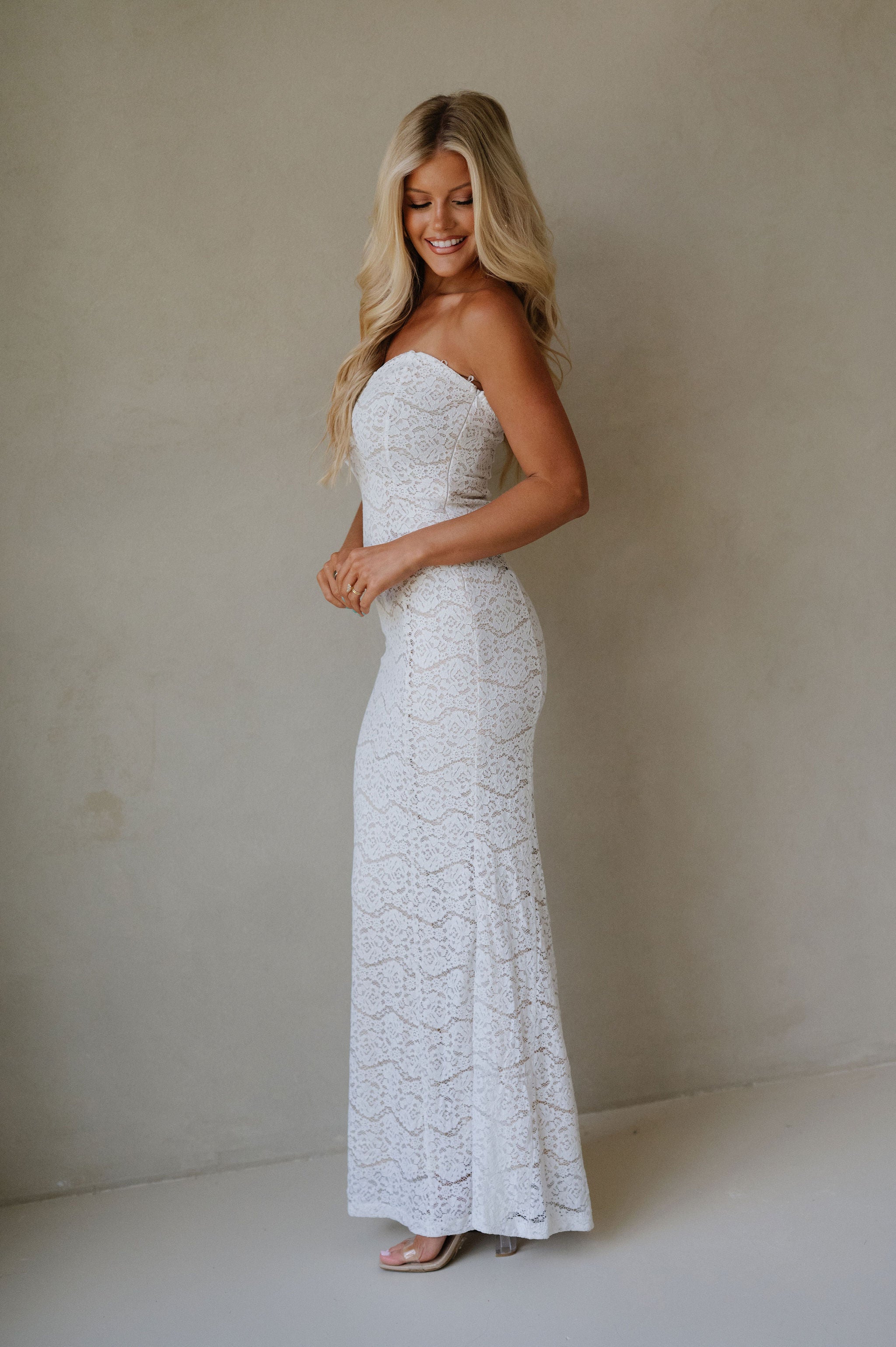 Mermaid Lace Tube Maxi Dress-Off White