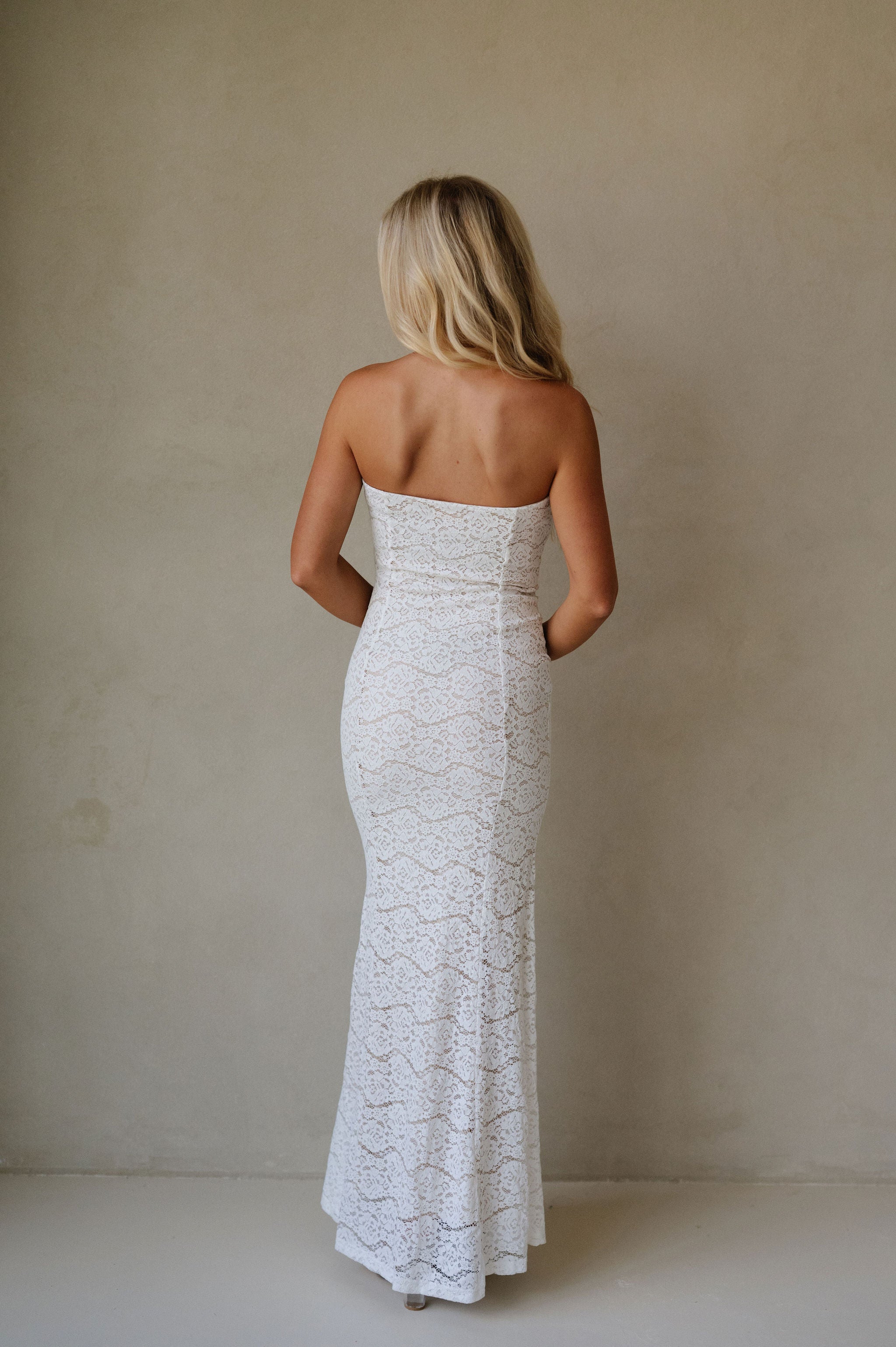 Mermaid Lace Tube Maxi Dress-Off White