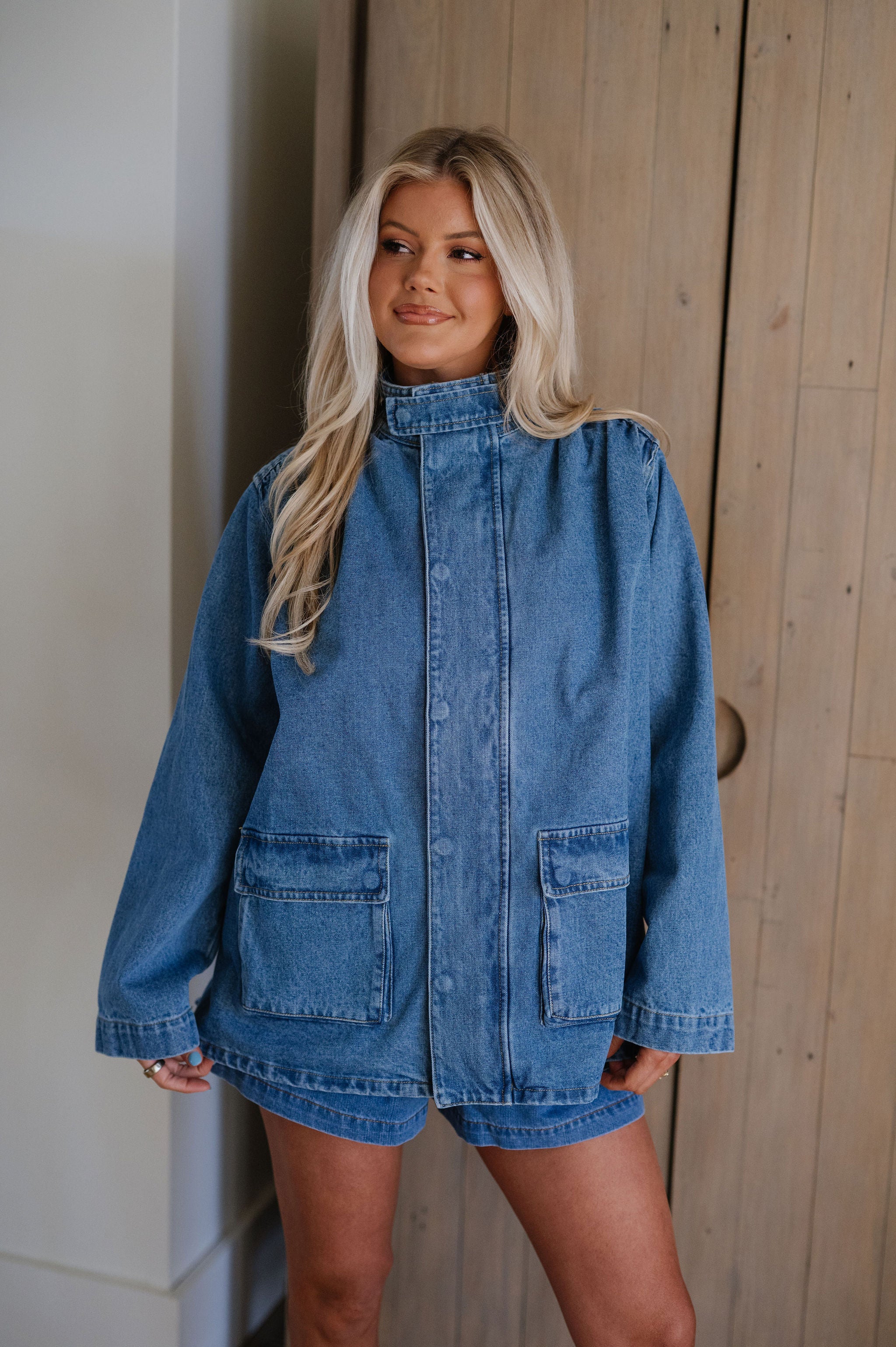 Beth Button Front Jacket-Denim