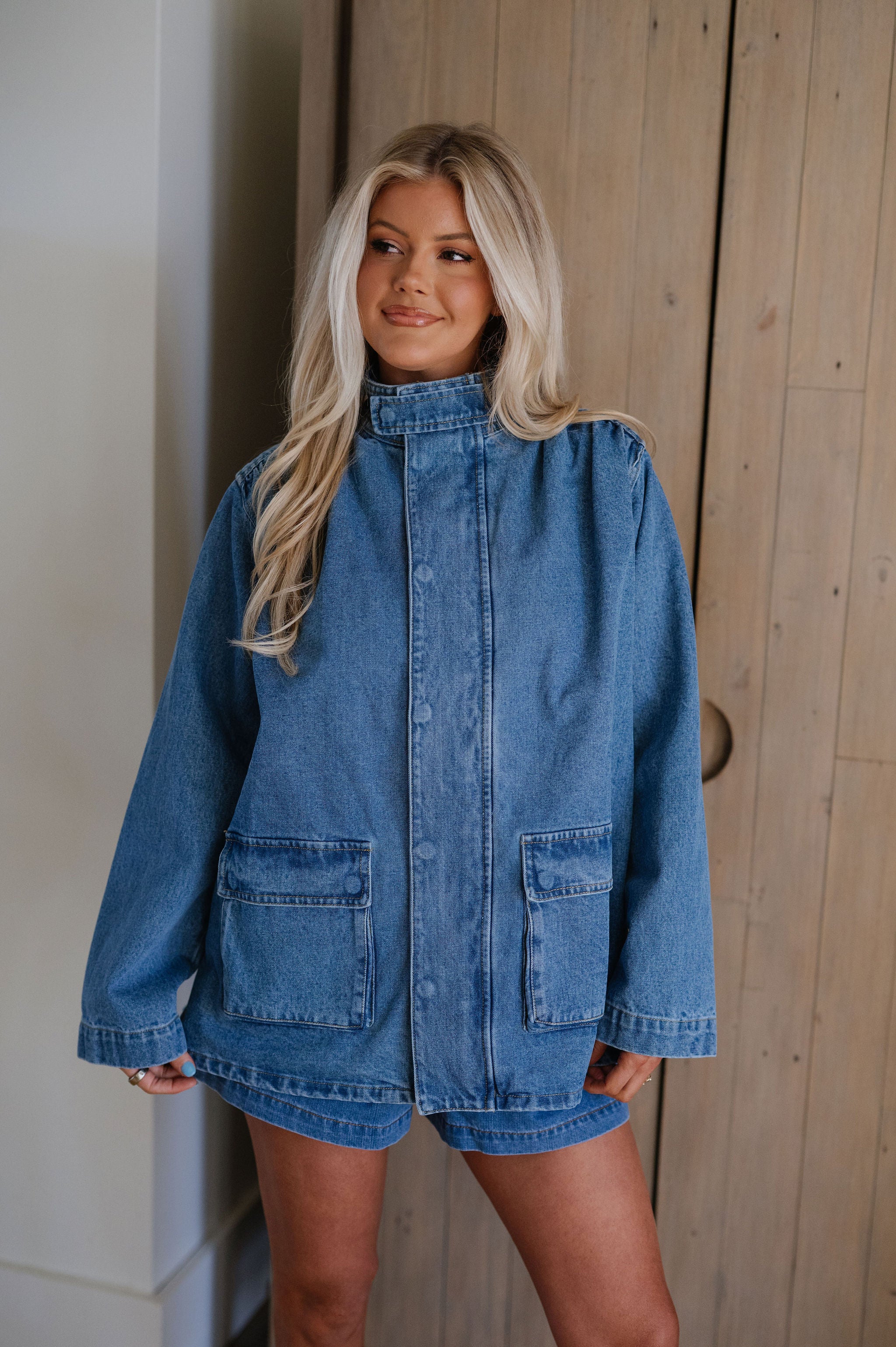 Beth Button Front Jacket-Denim