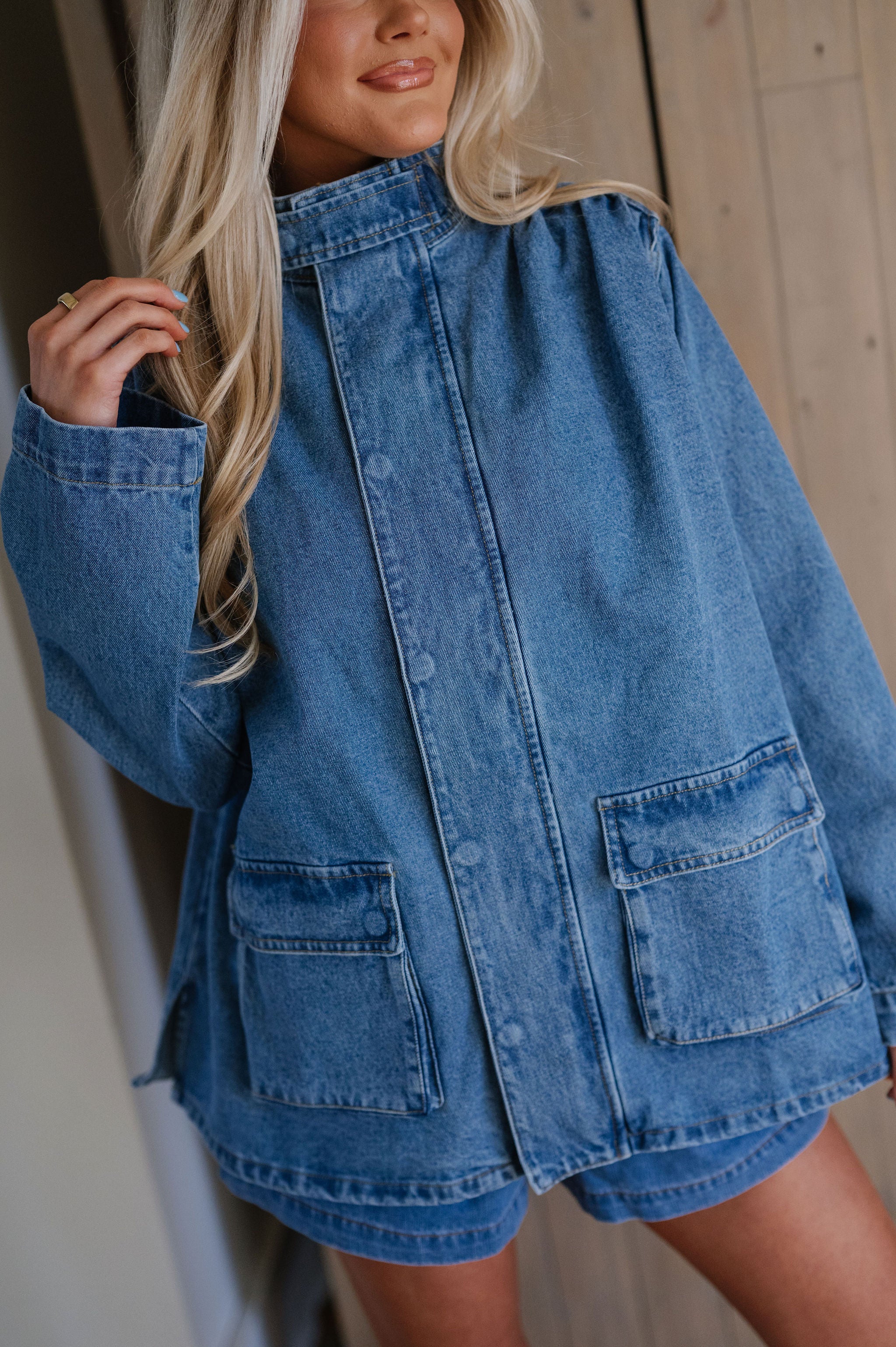 Beth Button Front Jacket-Denim