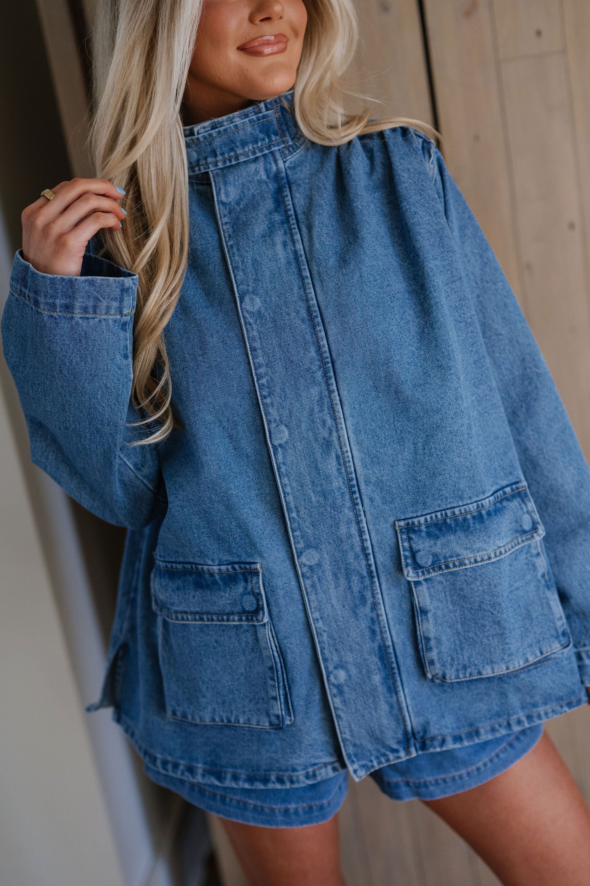 Beth Button Front Jacket-Denim