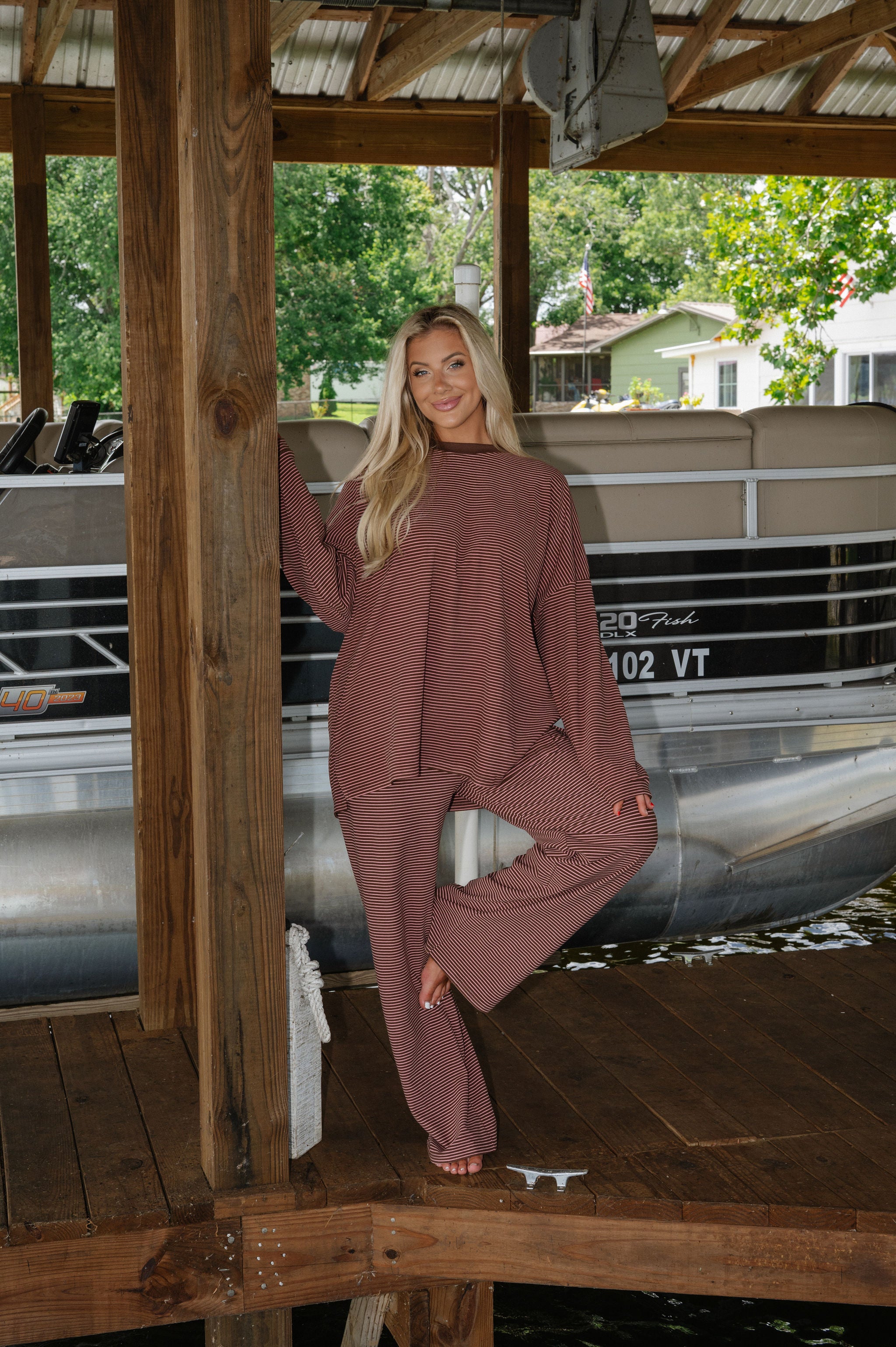 Nelly Striped Pants-Brown/Pink