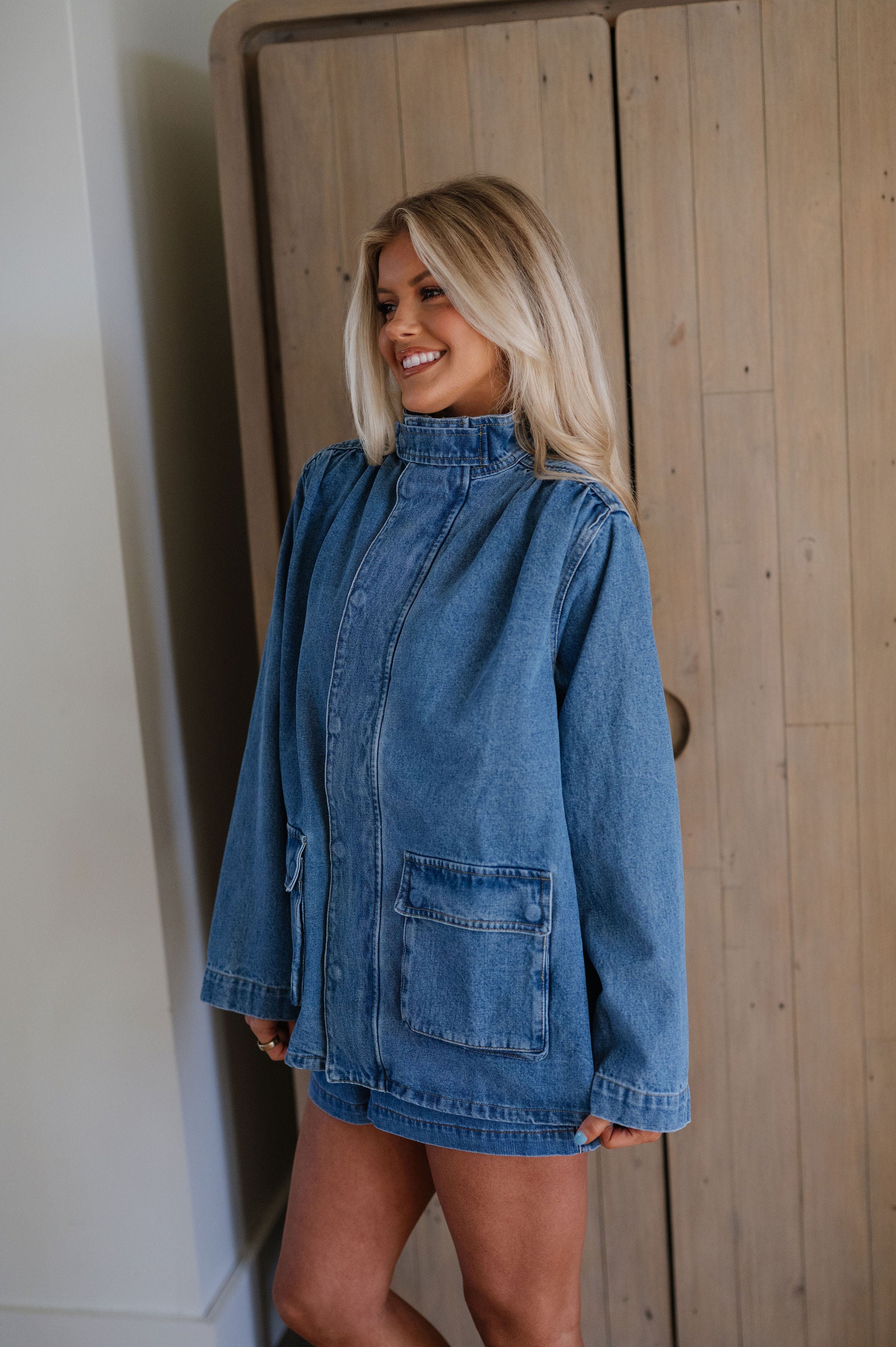 Beth Button Front Jacket-Denim
