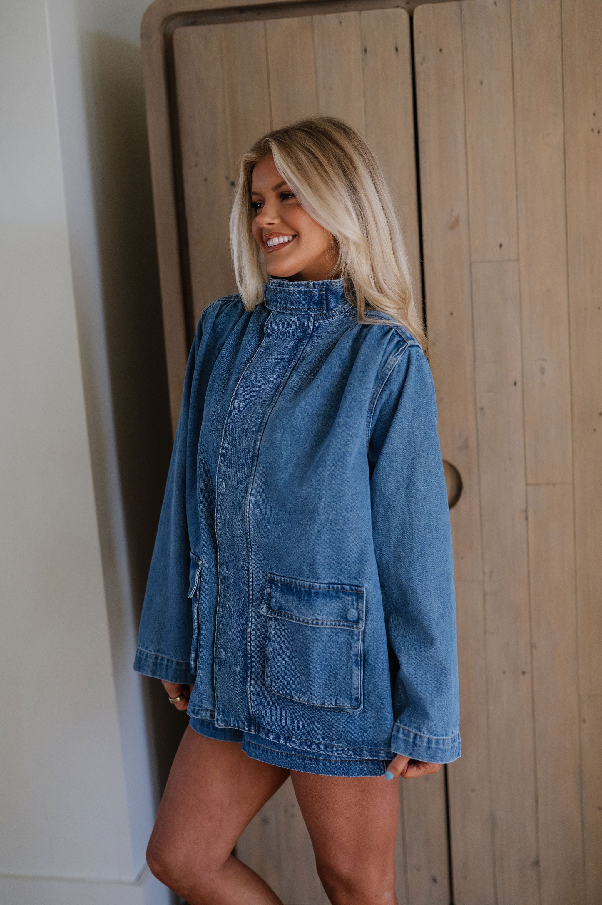Beth Button Front Jacket-Denim