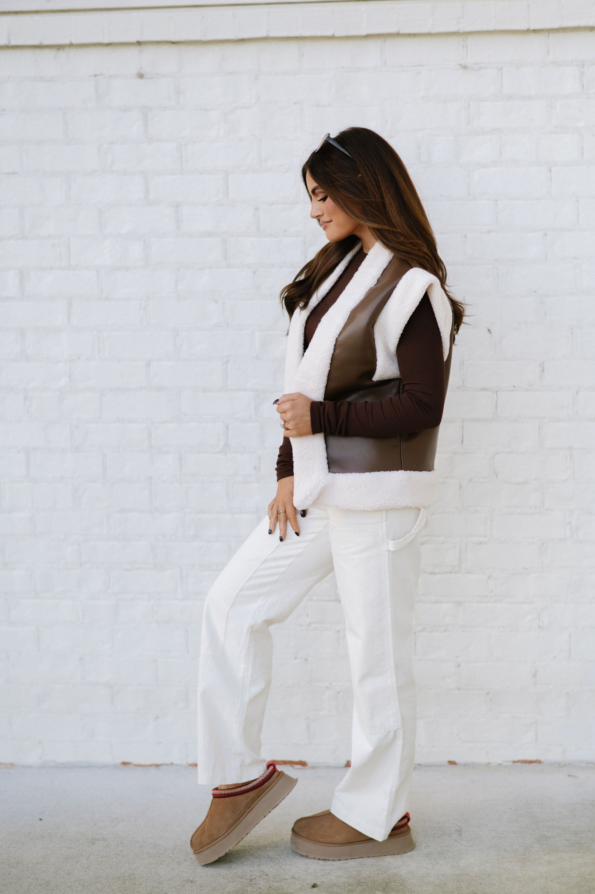 DOORBUSTER//Brewer Oversized Vest-Brown/Cream