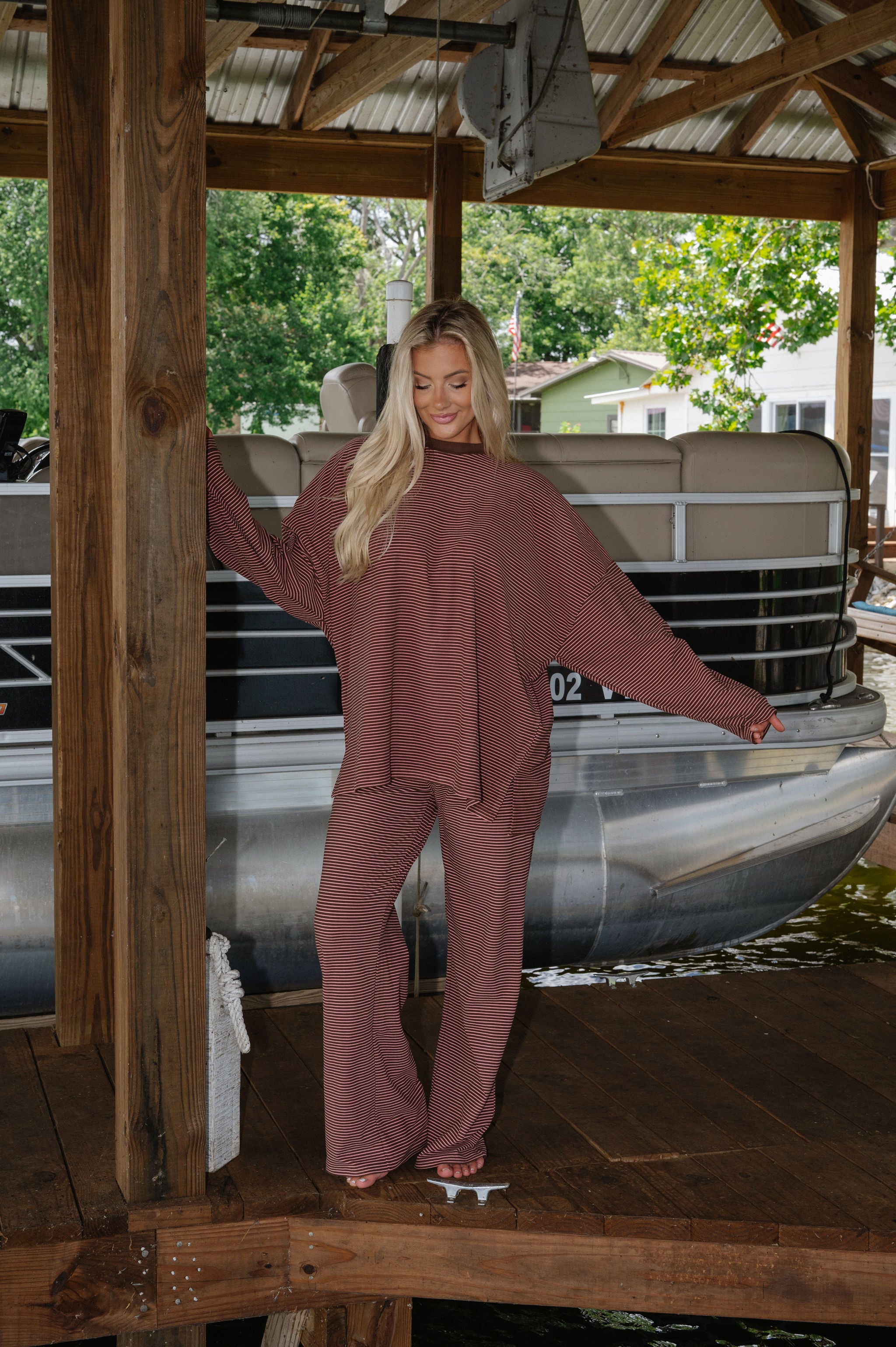 Nelly Striped Pants-Brown/Pink