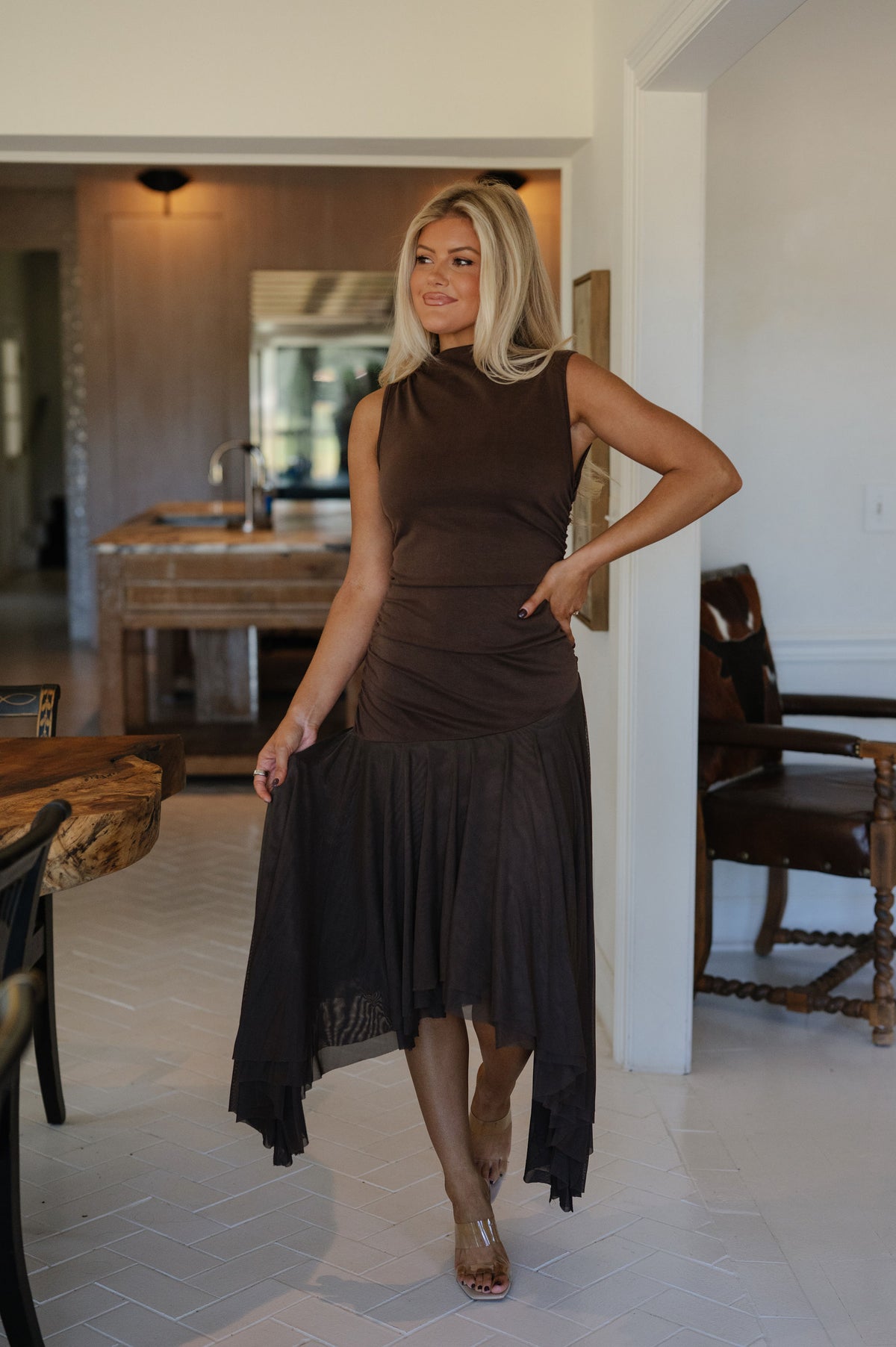 Harper Midi Dress-Coffee