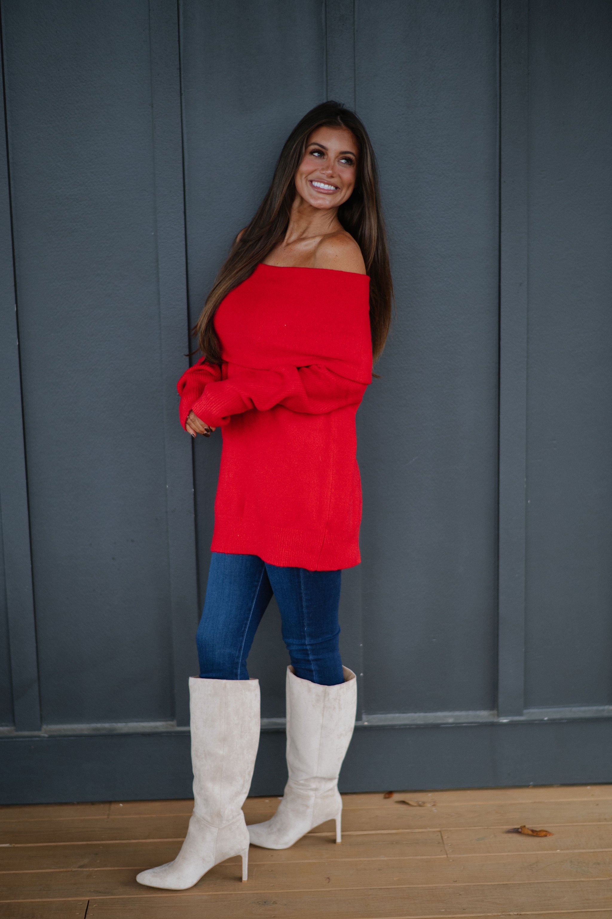 Cozy OTS Knit Sweater-Red