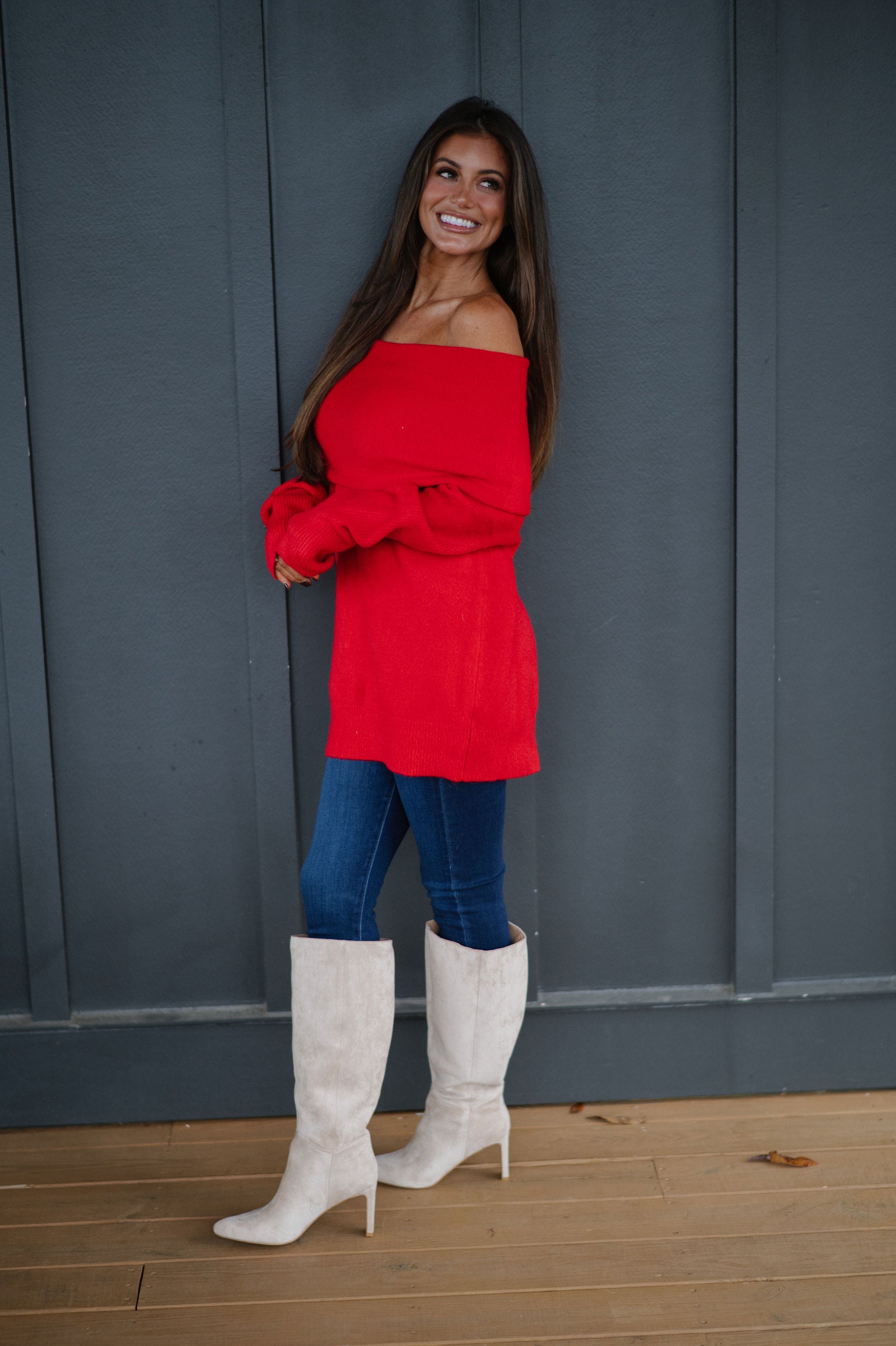 Cozy OTS Knit Sweater-Red