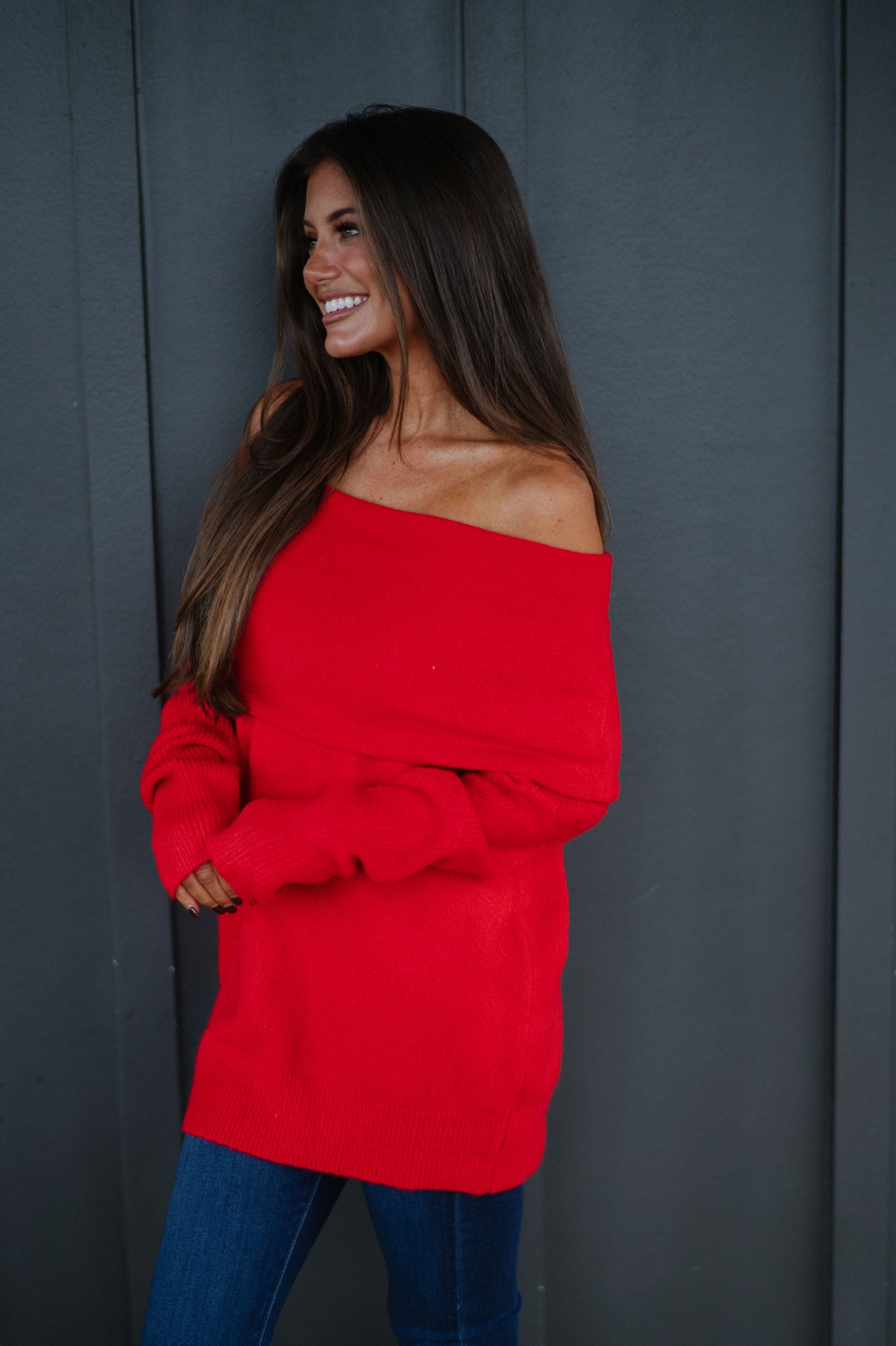 Cozy OTS Knit Sweater-Red