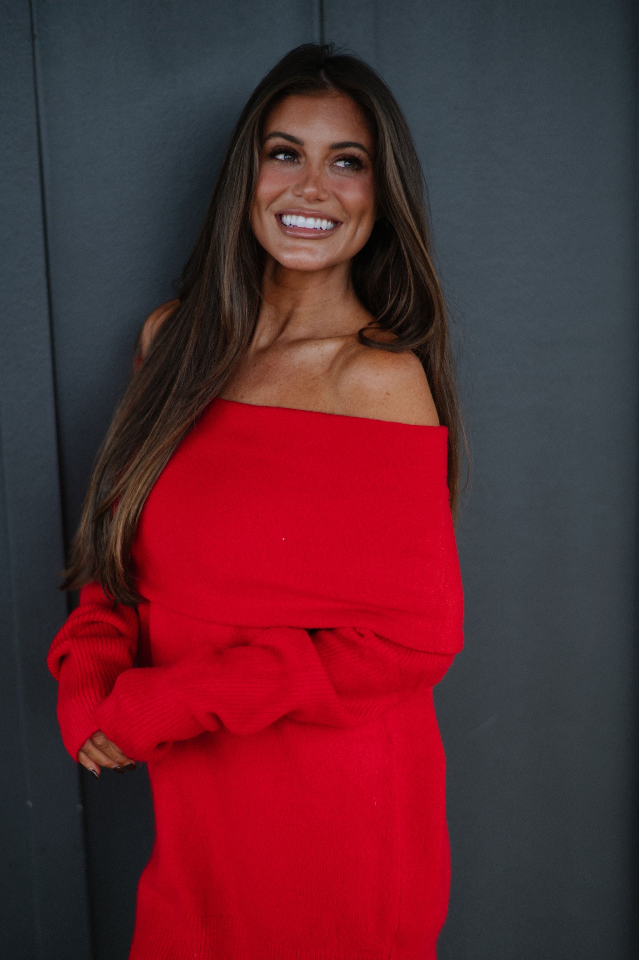 Cozy OTS Knit Sweater-Red