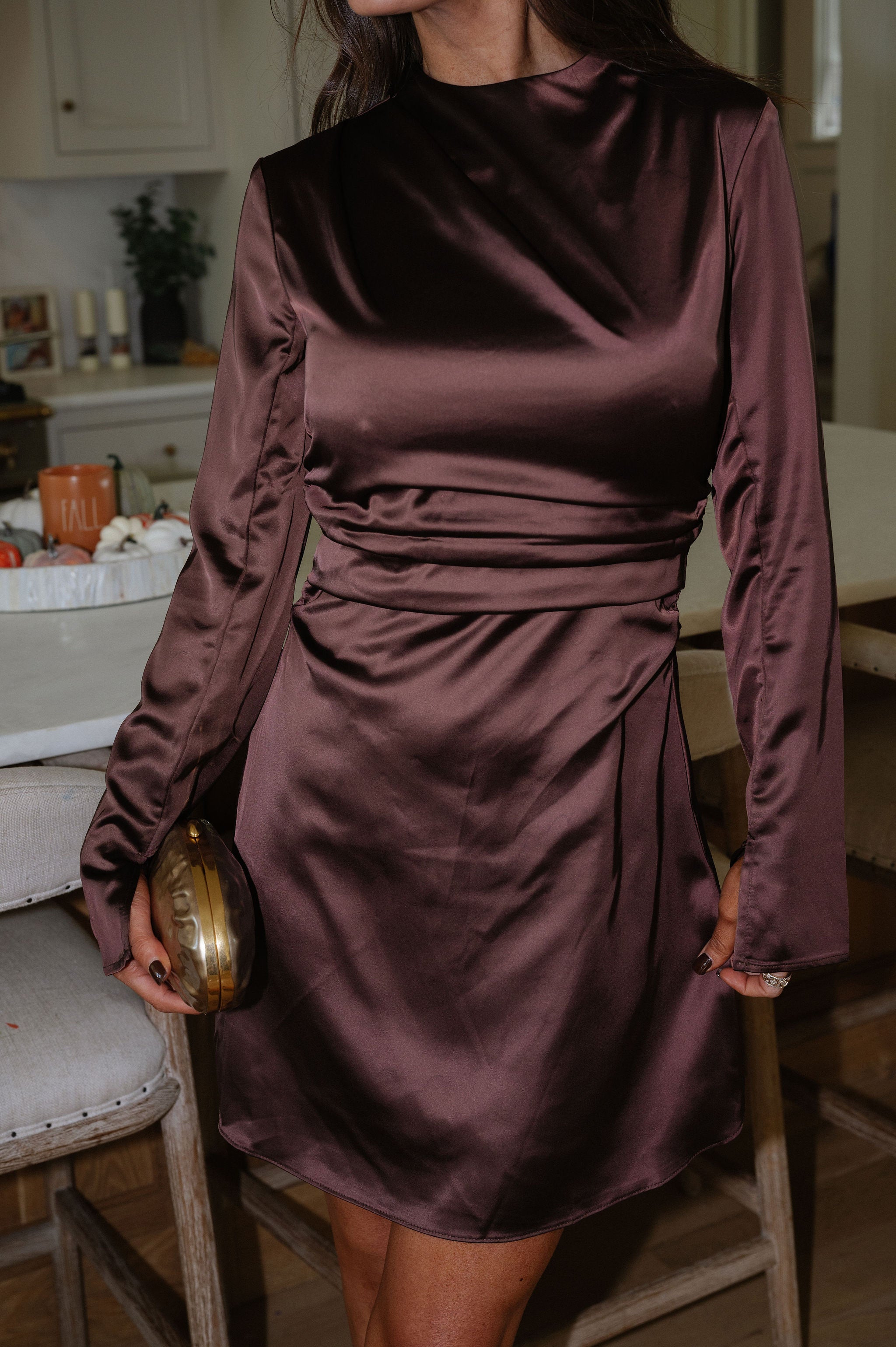 Chic Mini Dress-Dark Oak