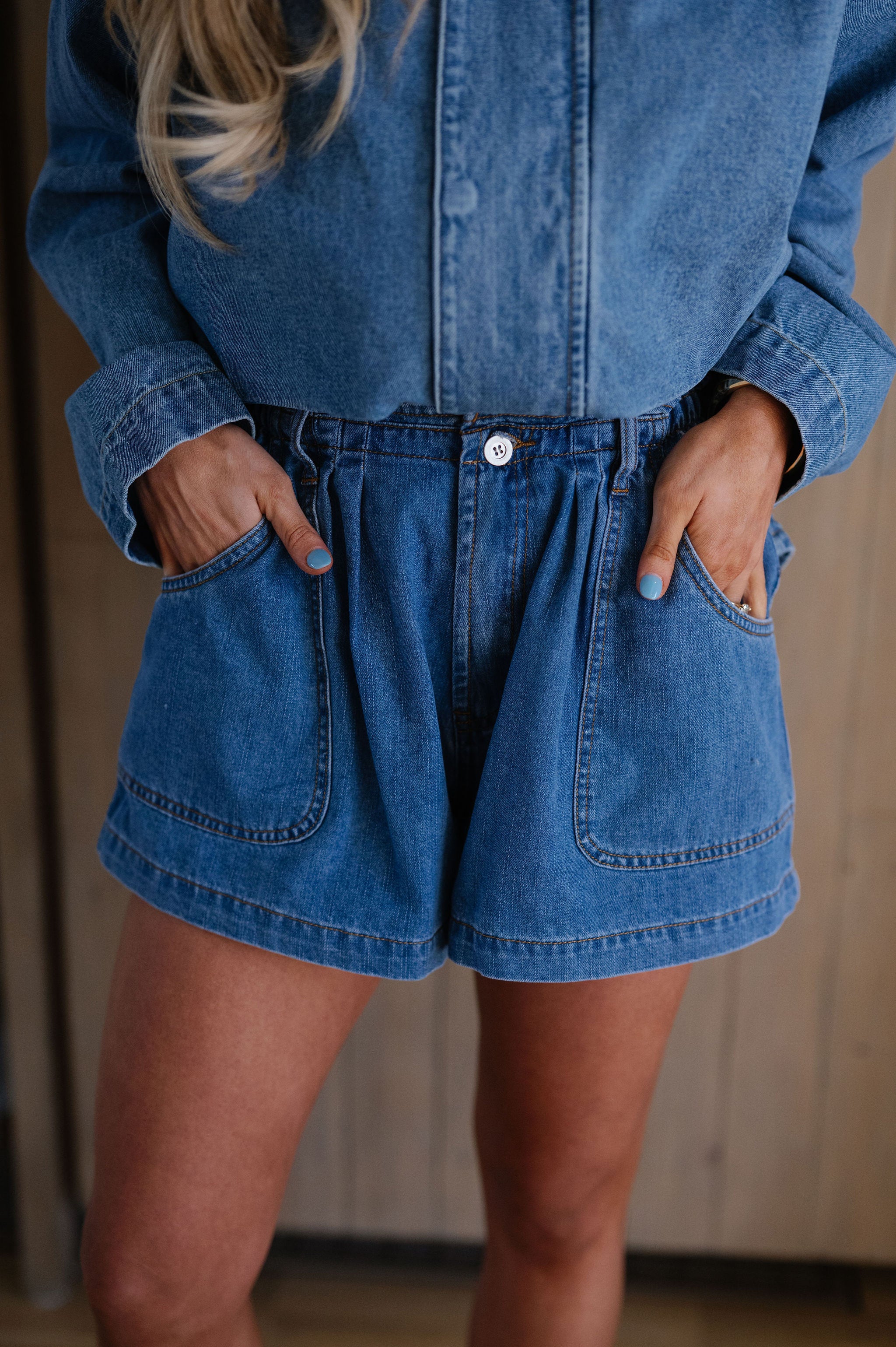 Fallon Wide Leg Shorts-Denim