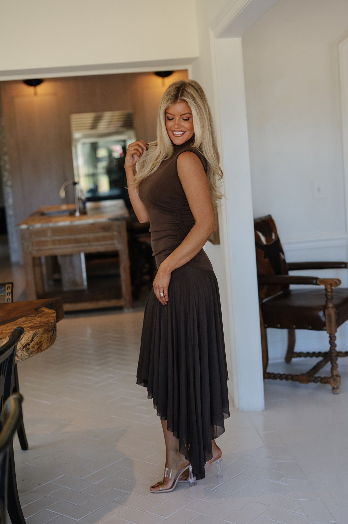Harper Midi Dress-Coffee