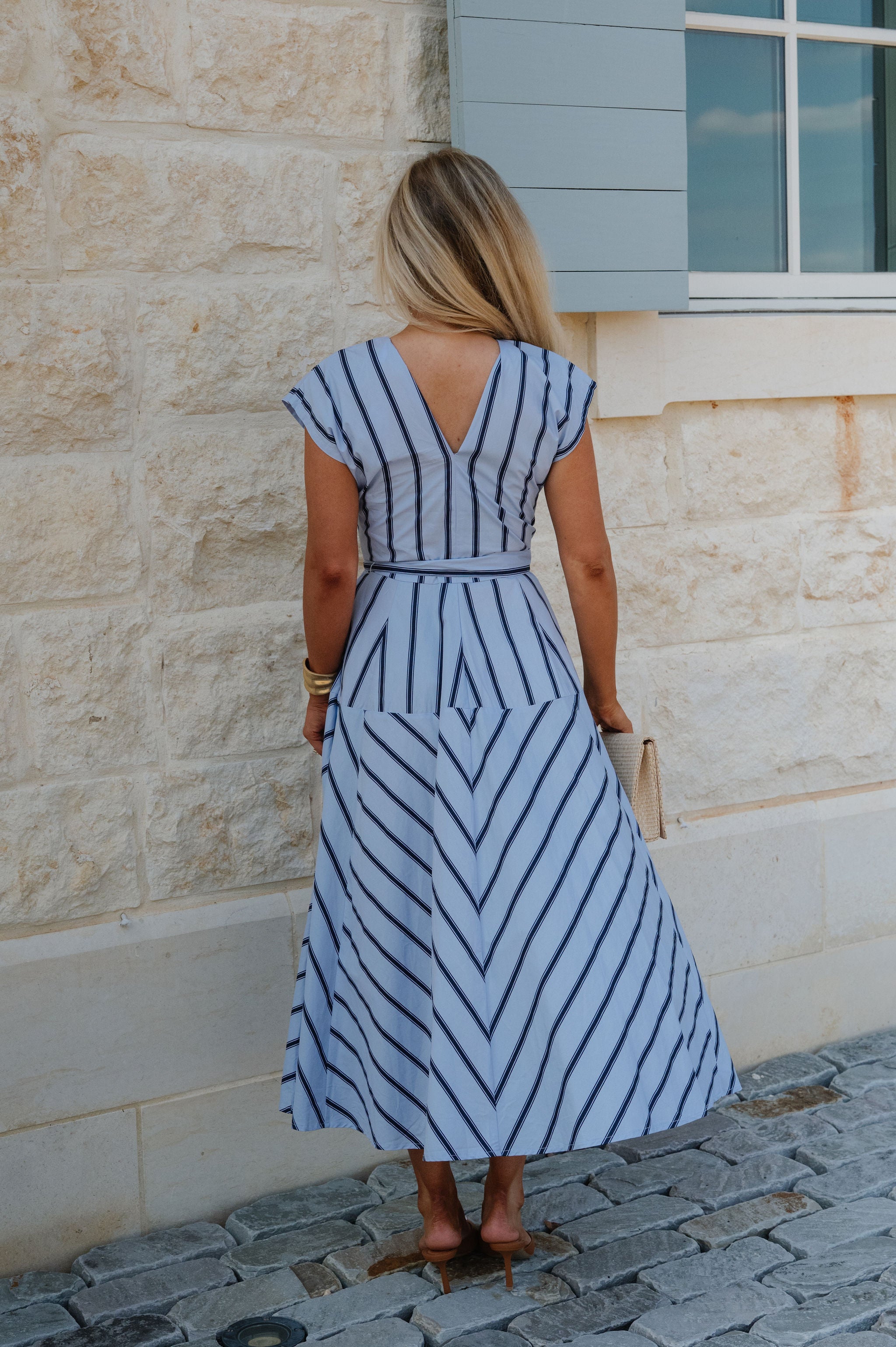 Lola Striped Midi Dress-Blue
