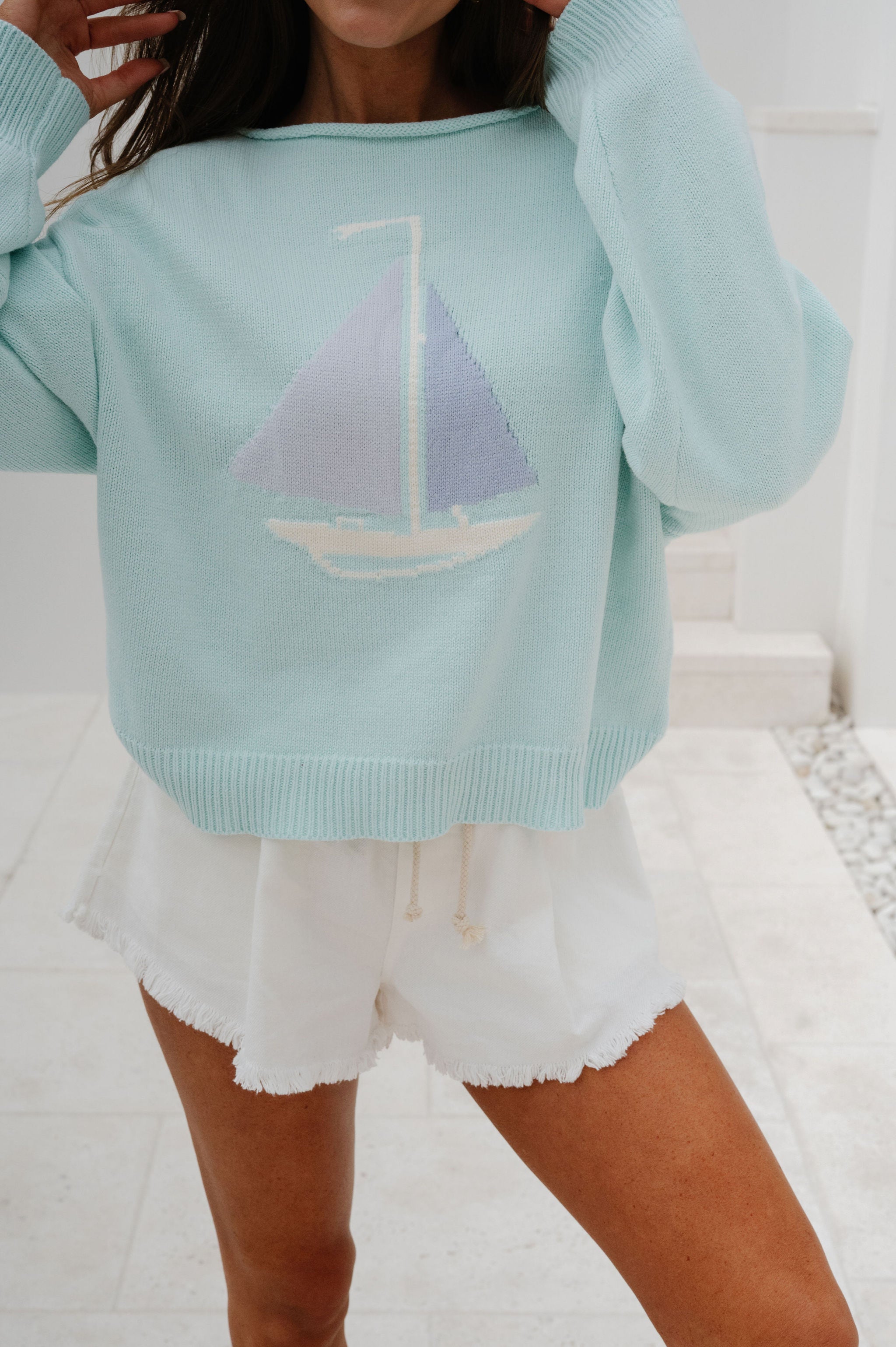 Boat Neck Sweater Top-Mint