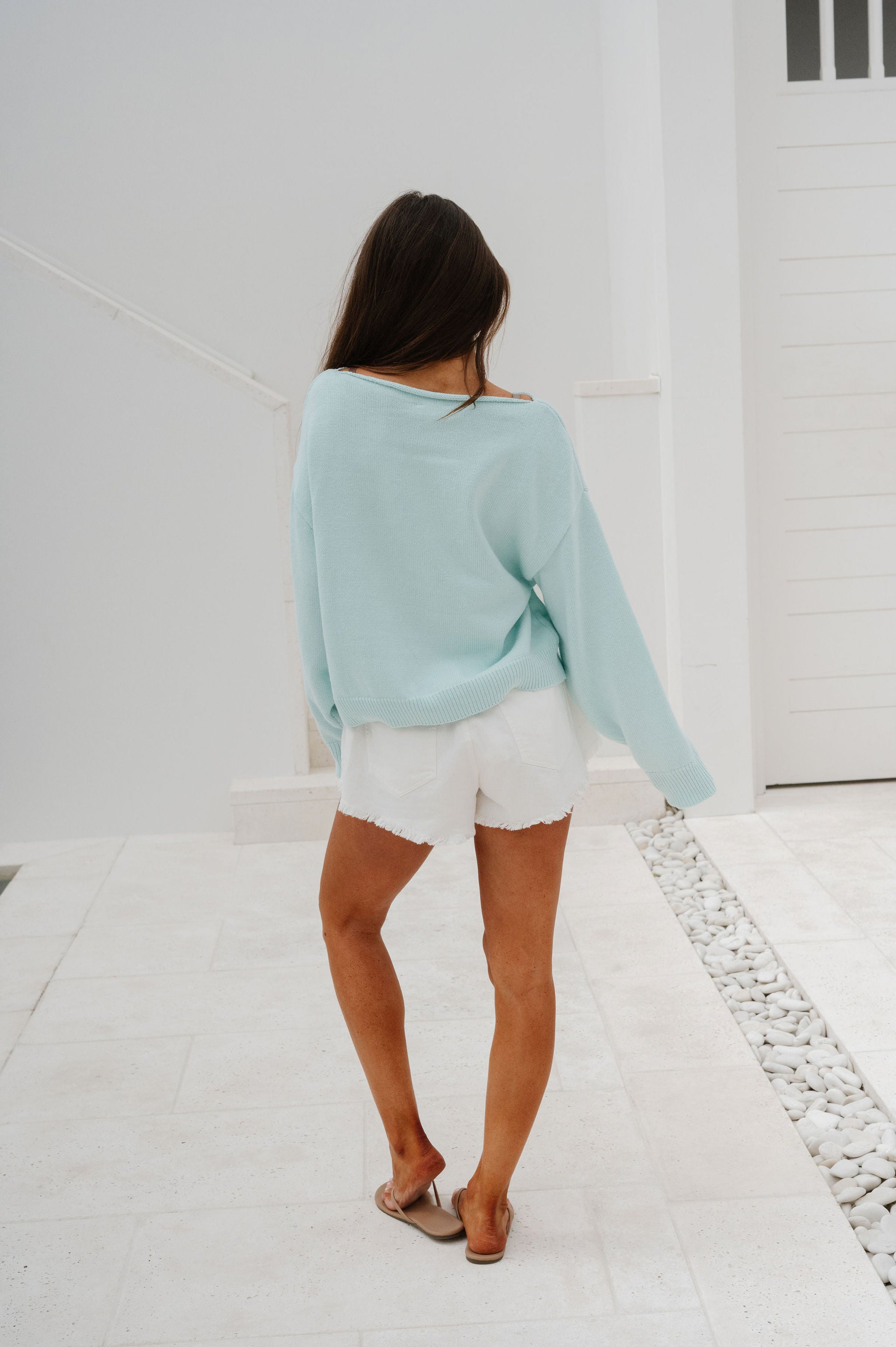 Frayed-Hem High Waist Shorts-Off White