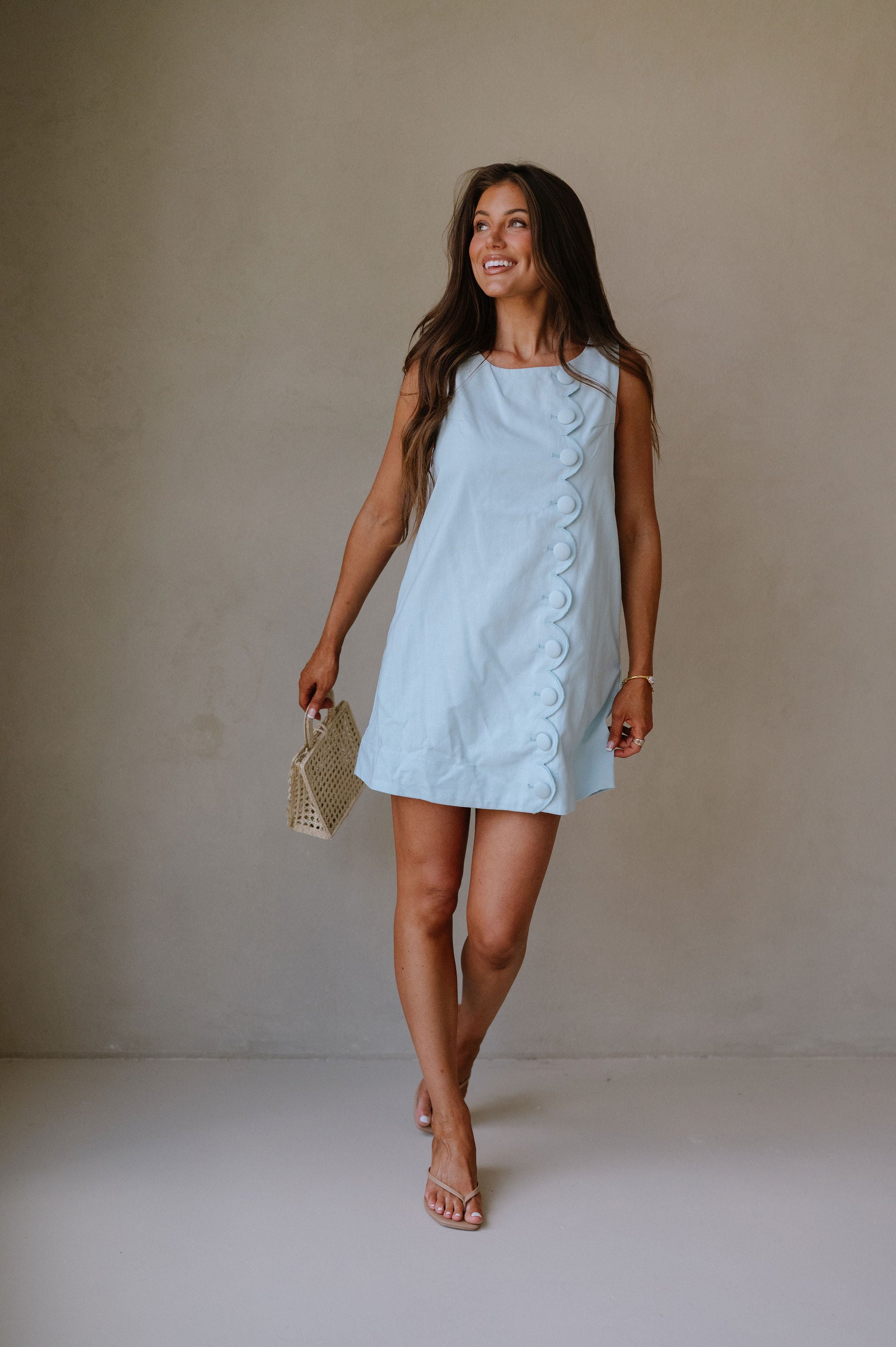 Scallop Mini Dress- Blue