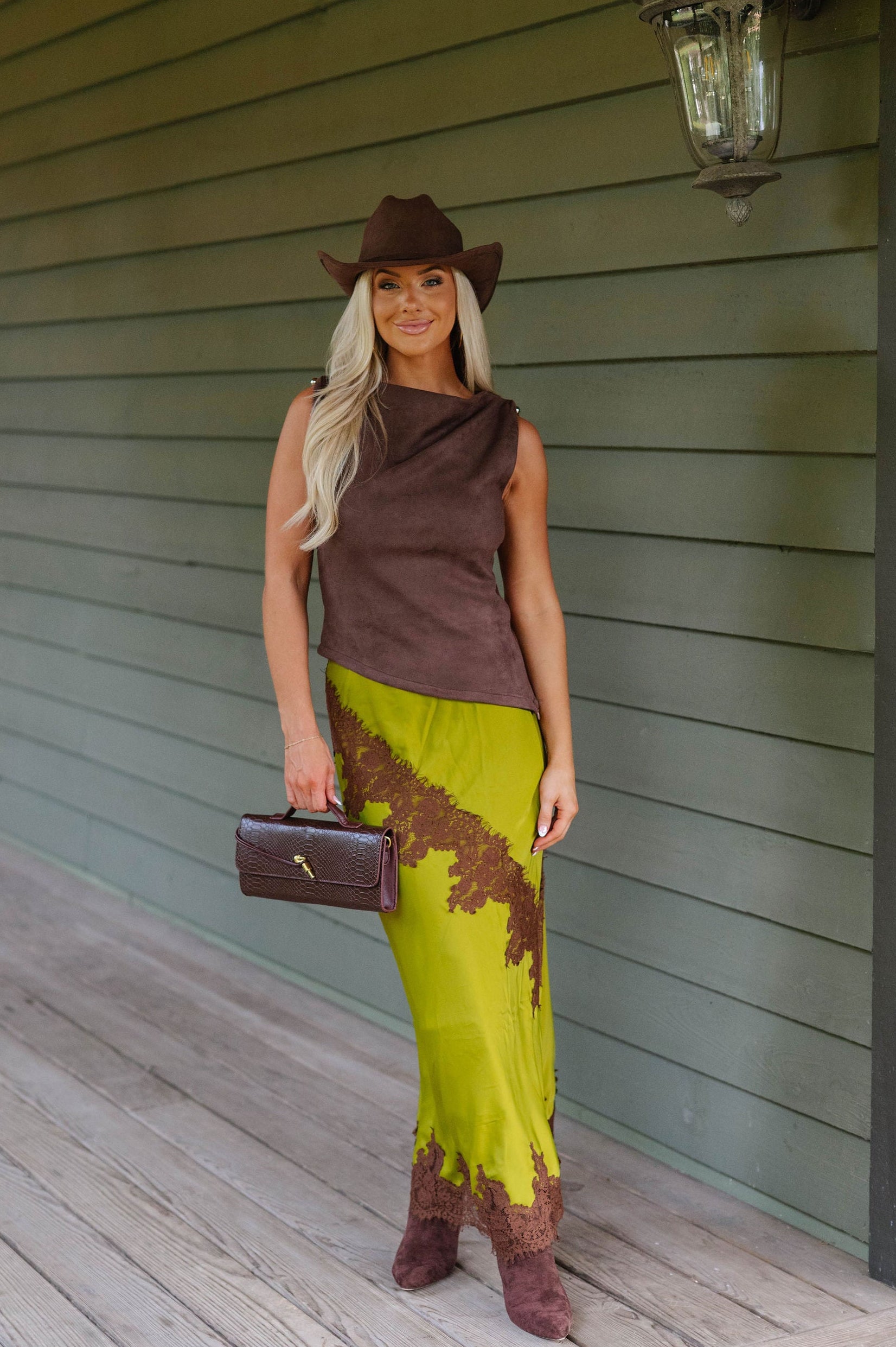 Oakley Lace Trim Maxi Skirt-Green