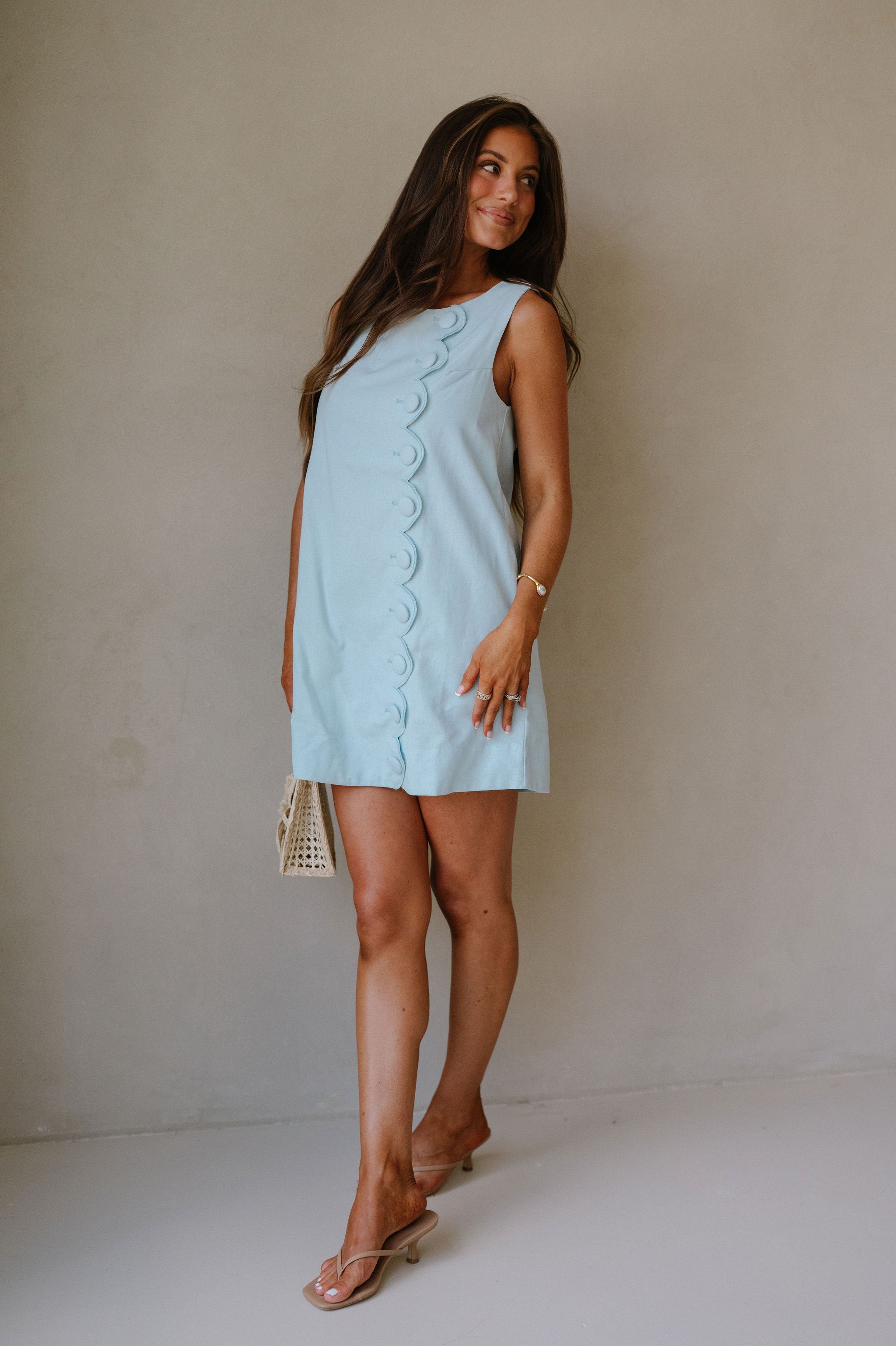 Scallop Mini Dress- Blue