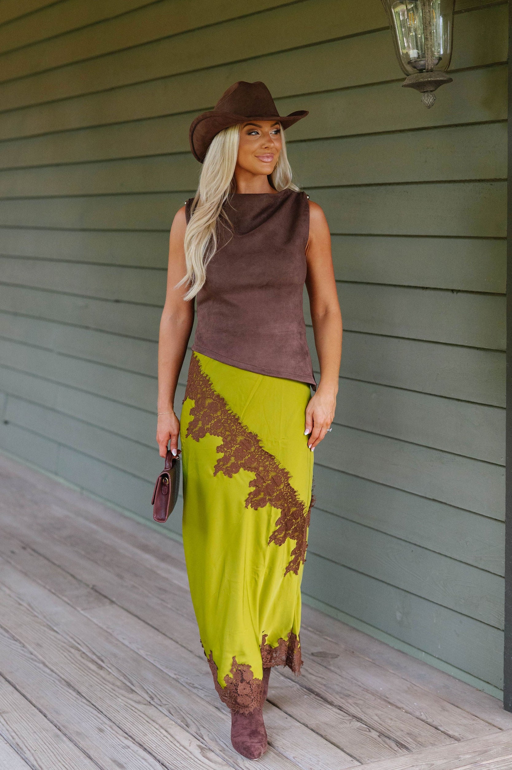 Oakley Lace Trim Maxi Skirt-Green