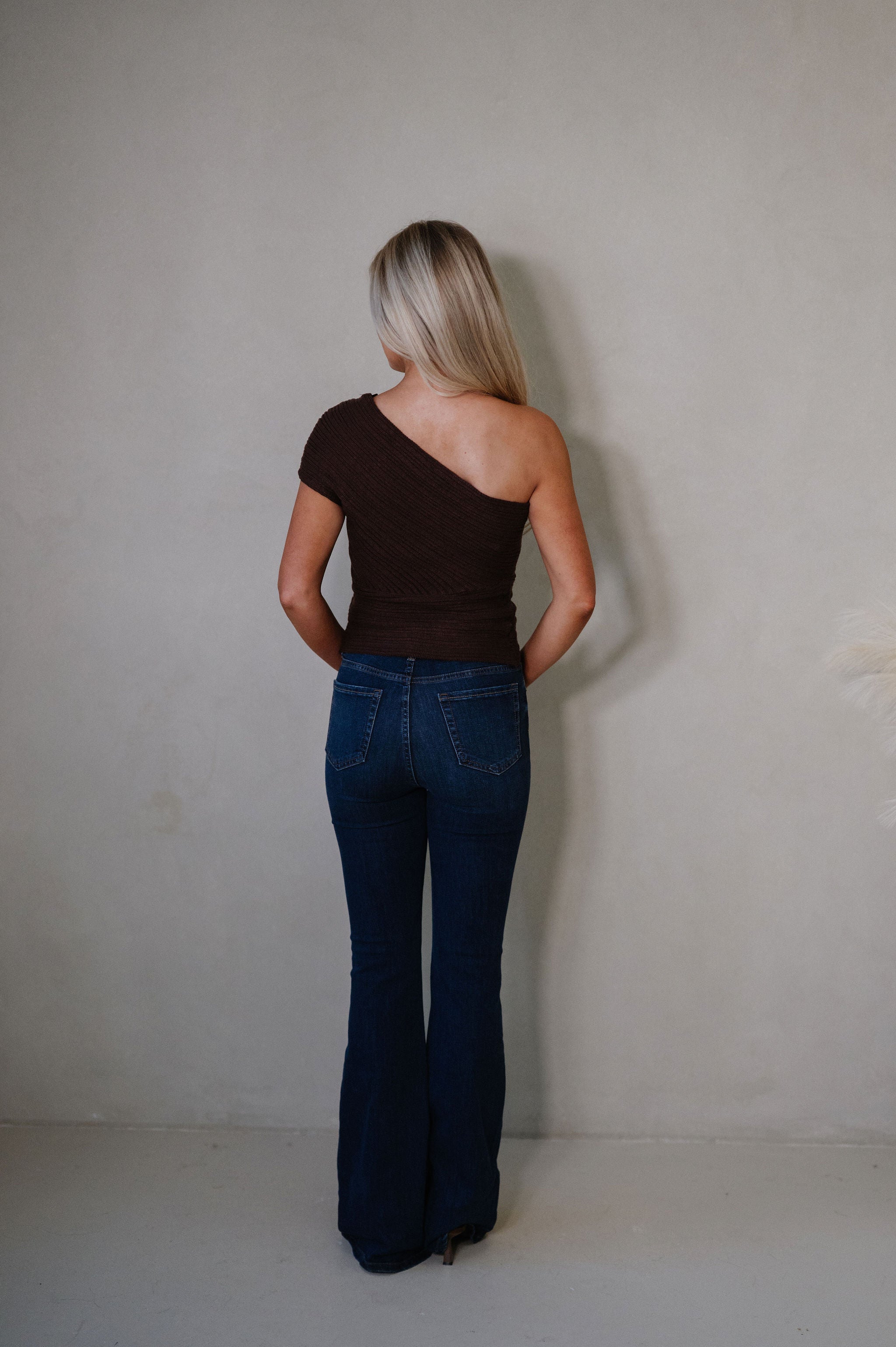 Izzy One Shoulder Knit Top-Chocolate