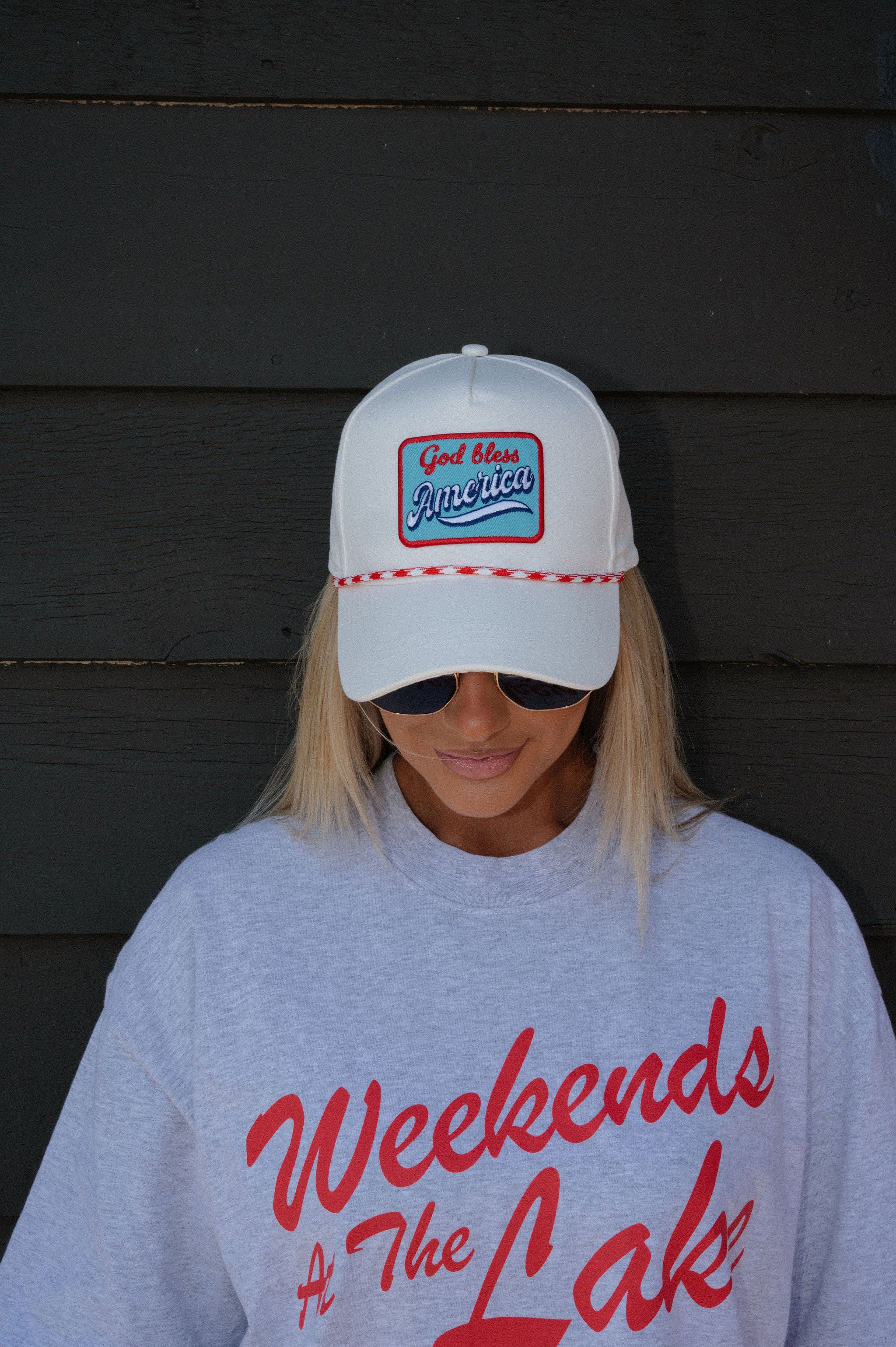 "God Bless America" Trucker Hat-Red/White