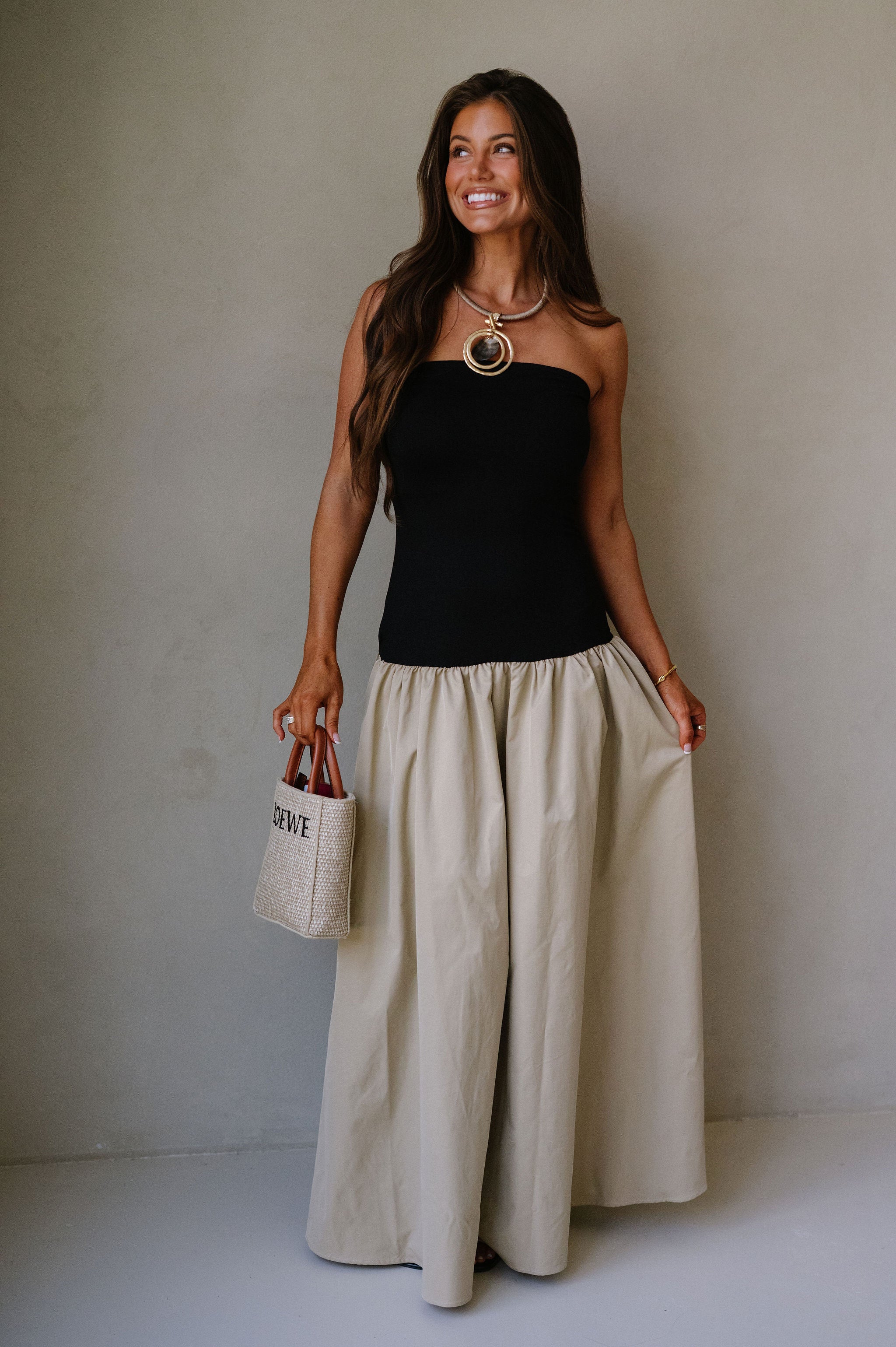 Cameron Tube Midi Dress-Black/Beige