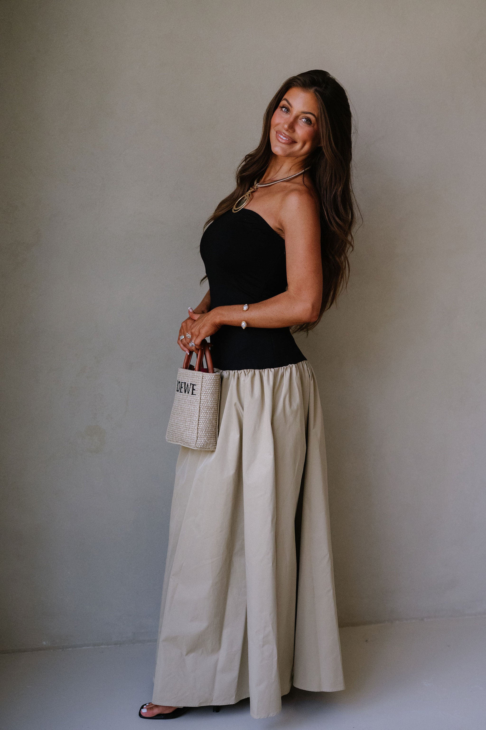 Cameron Tube Midi Dress-Black/Beige