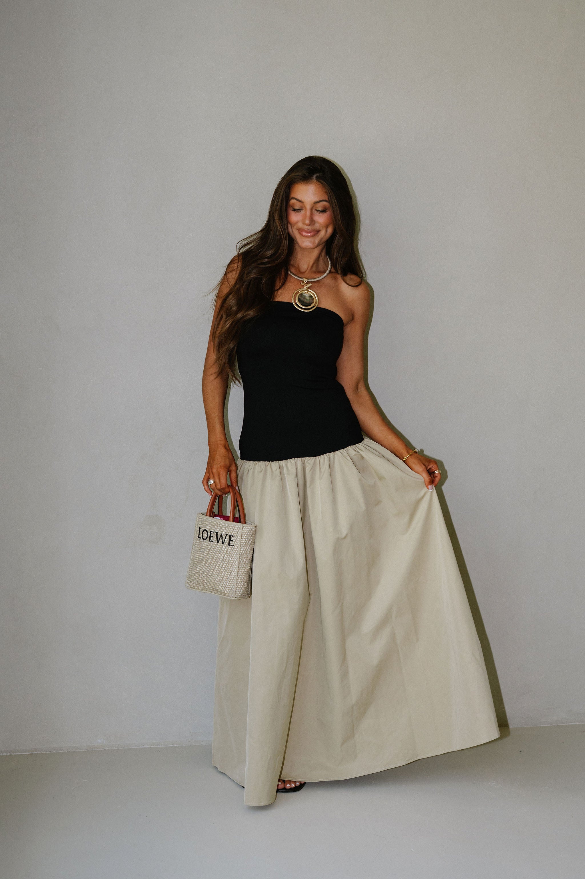 Cameron Tube Midi Dress-Black/Beige