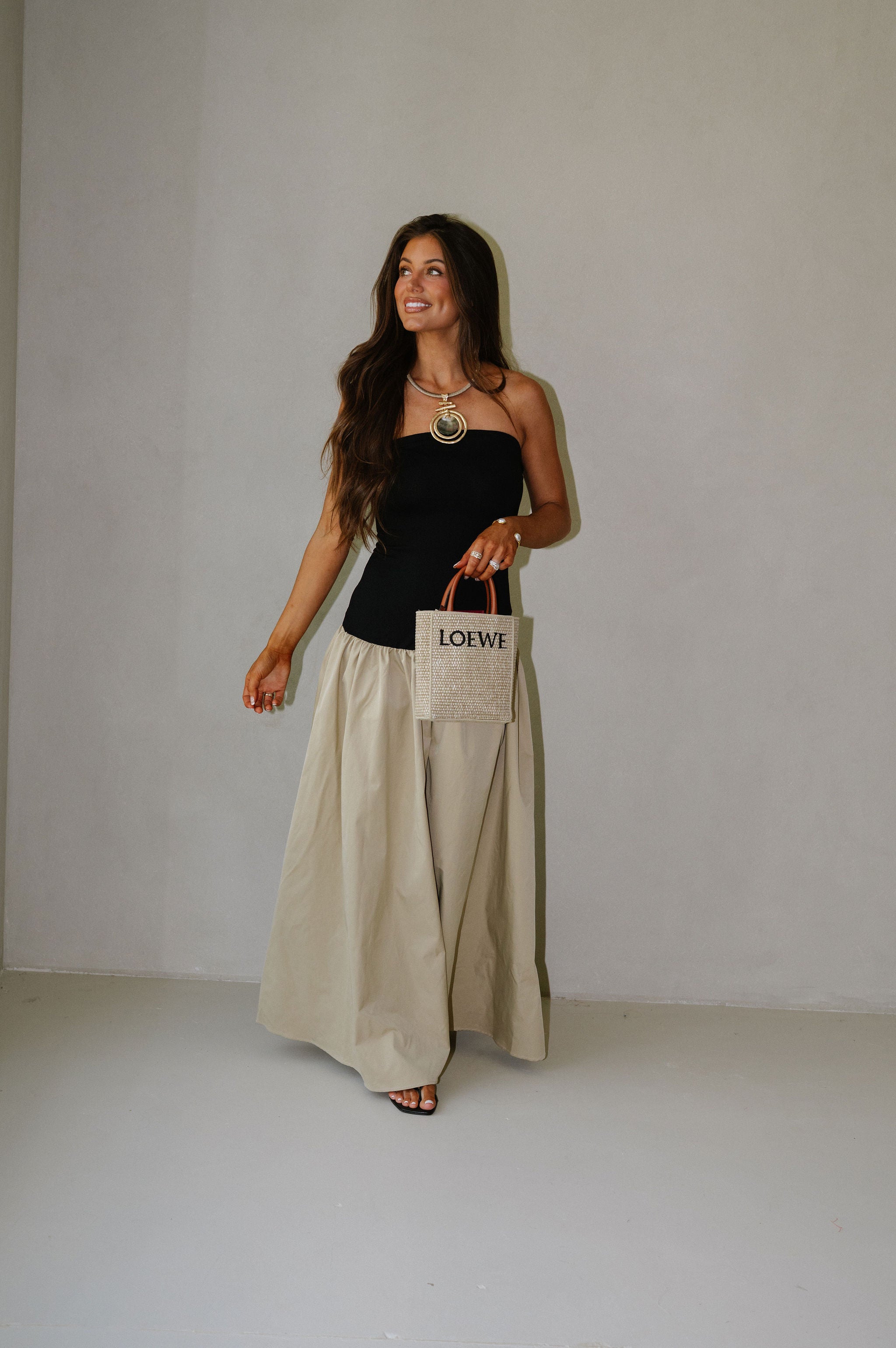 Cameron Tube Midi Dress-Black/Beige