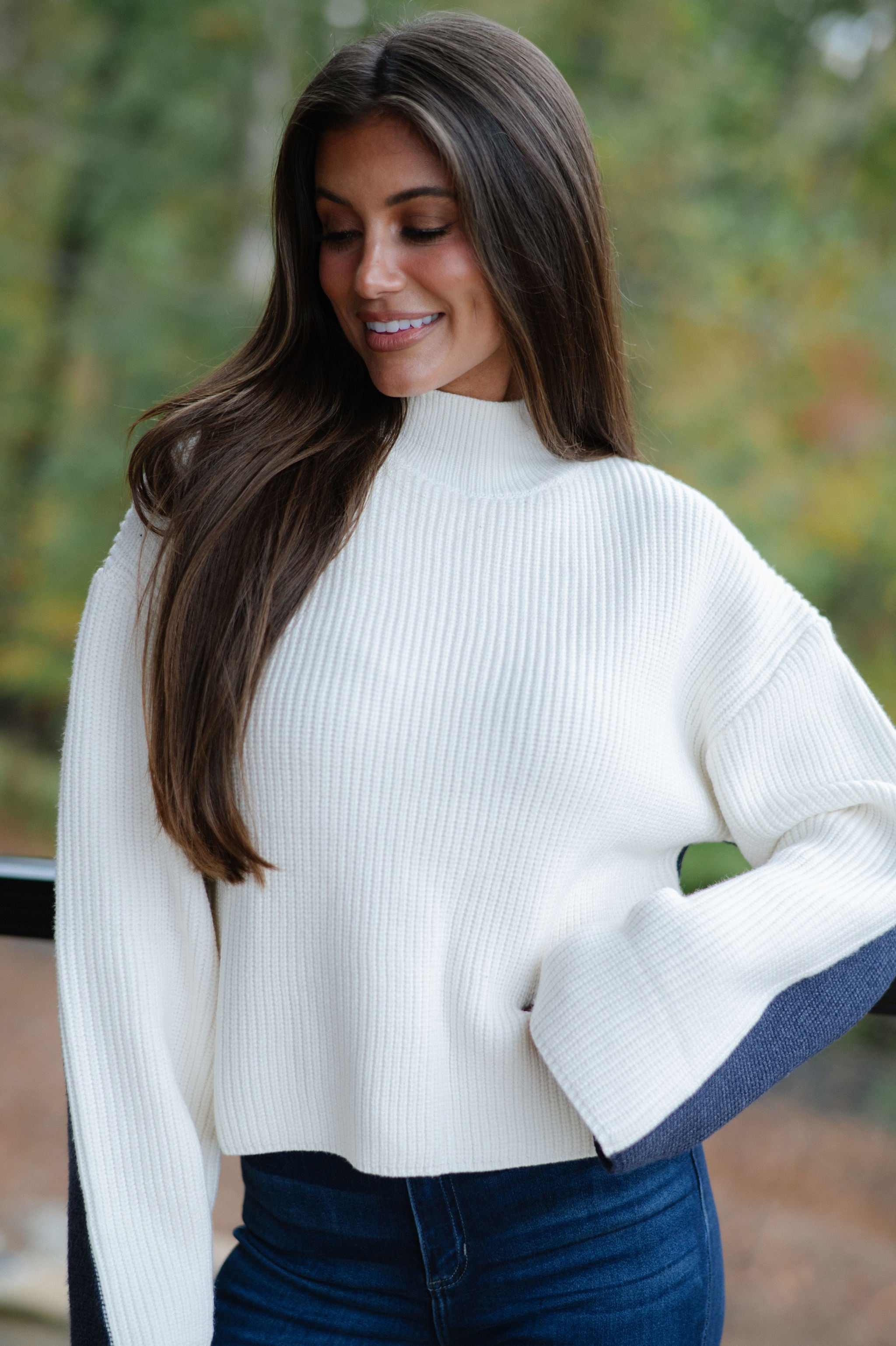 Bexley Two Tone Sweater-Ivory/Navy