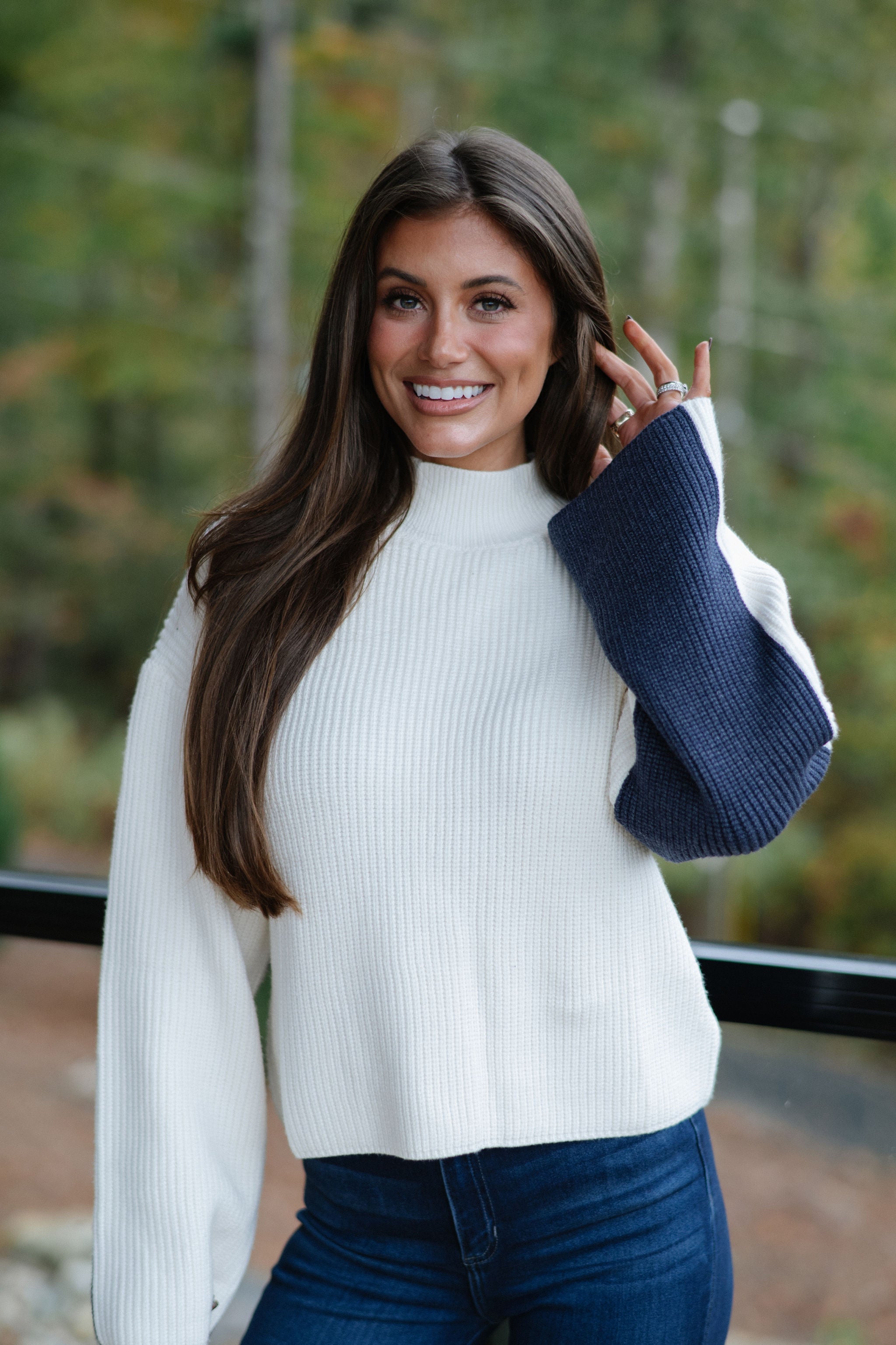 Bexley Two Tone Sweater-Ivory/Navy