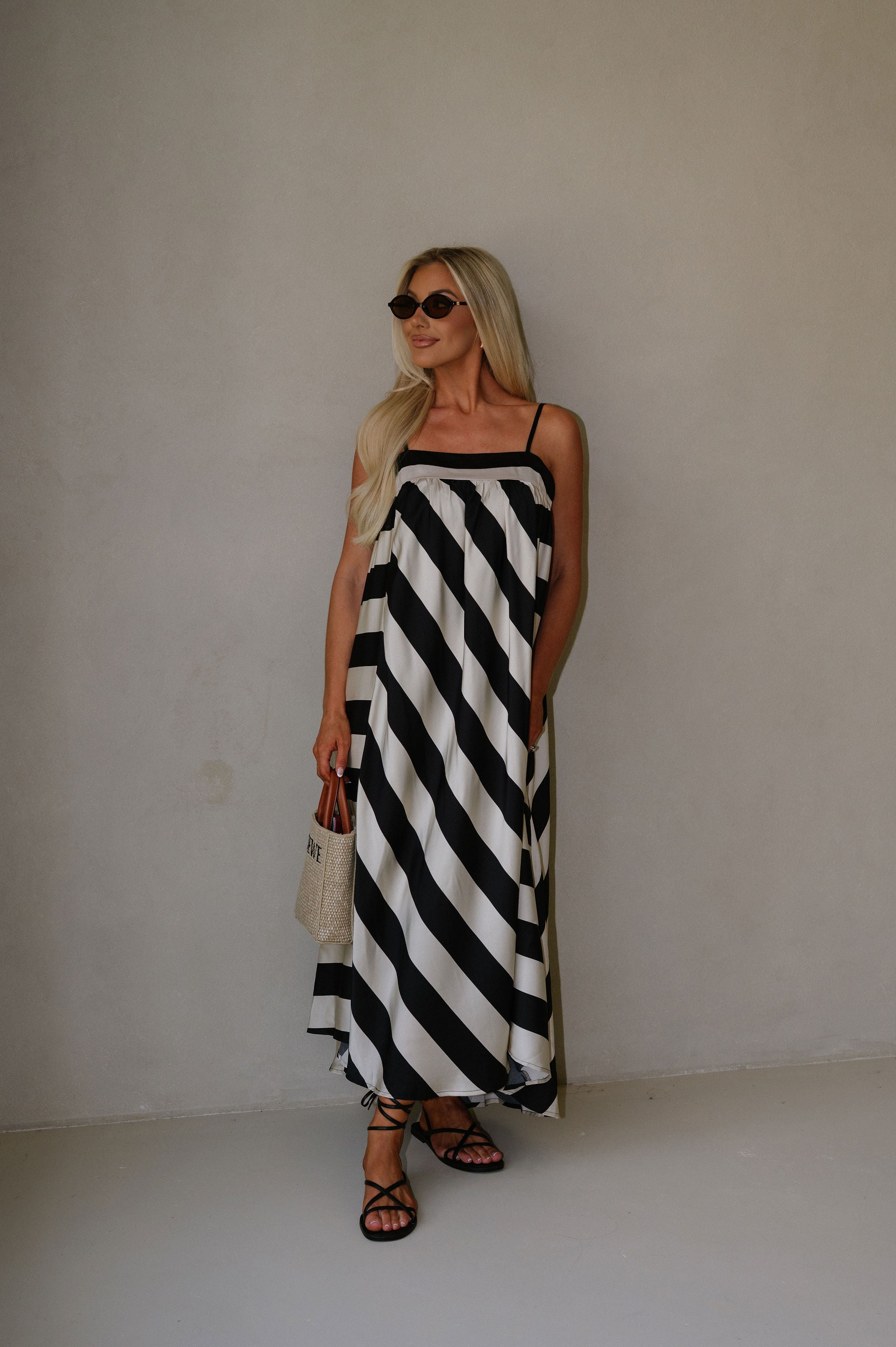 Harleigh Striped Maxi Dress-Cream/Black