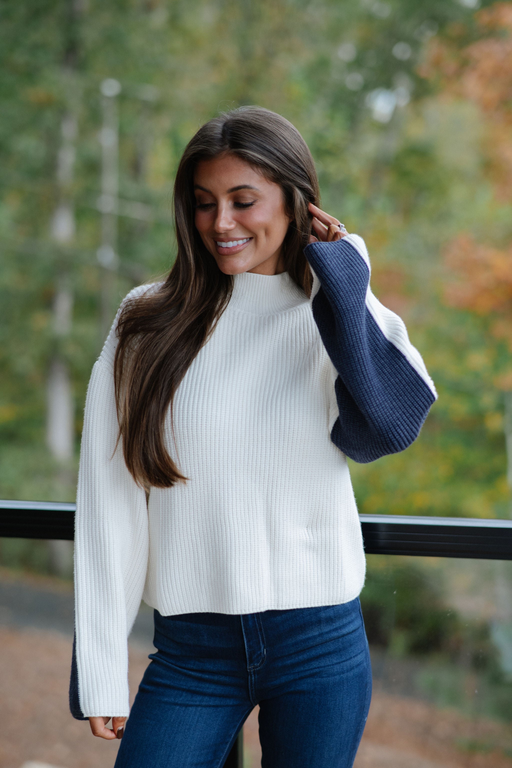 Bexley Two Tone Sweater-Ivory/Navy